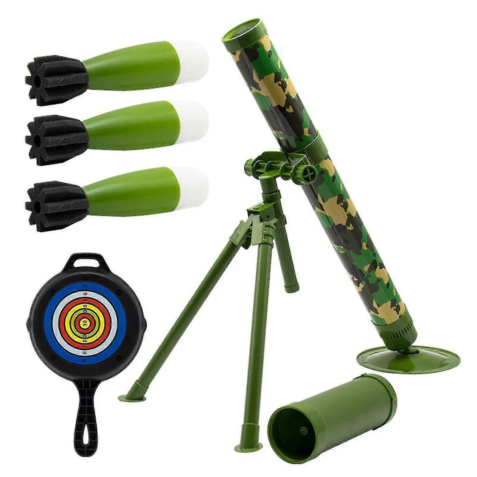 Foam Mortar Launcher with Target Board & 3 Soft Simulation Rockets Adjustable Shooting Angle Up to 20ft
