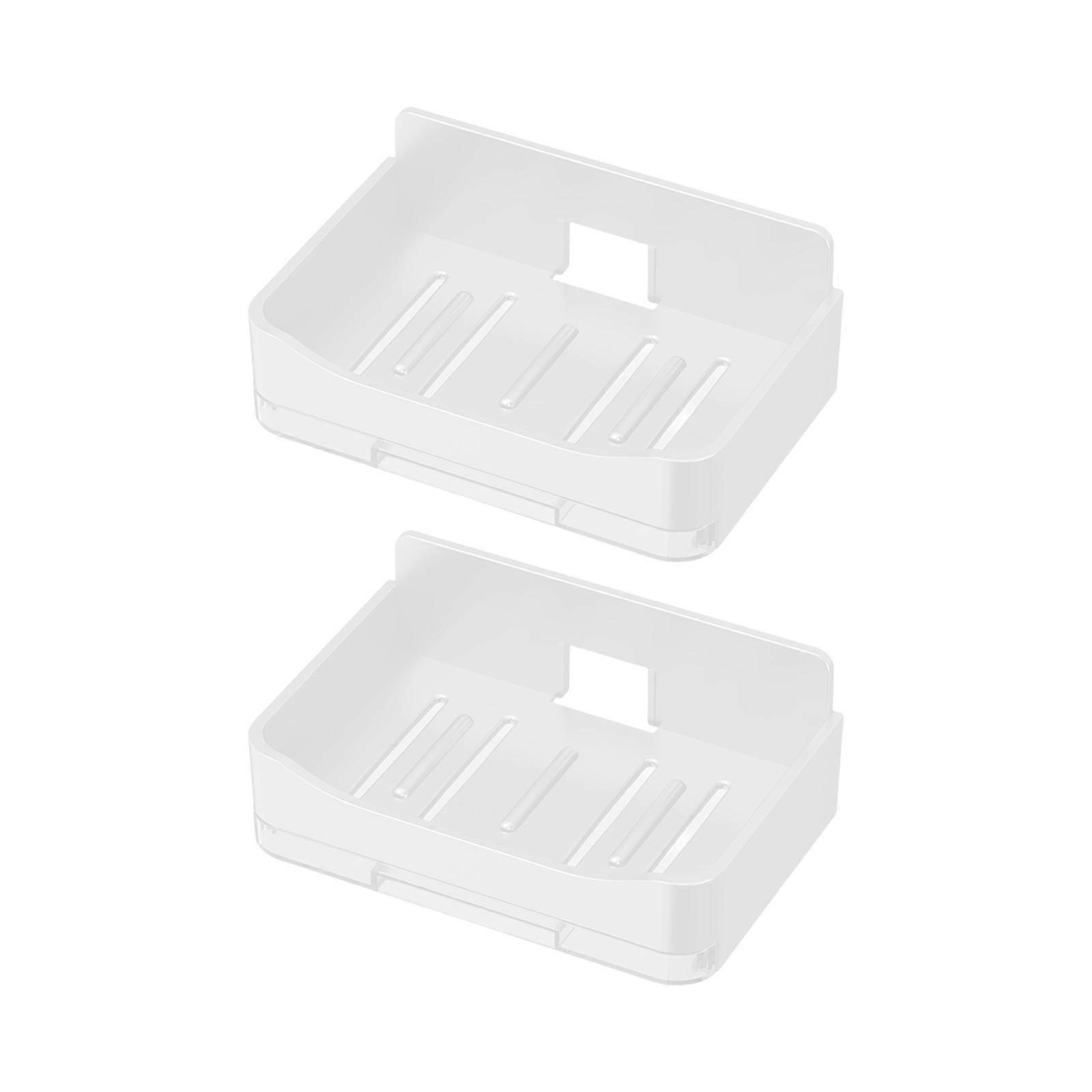 2pcs Wall Mount Soap Dish For Bathroom Nodrill Double Layer Drain Design Soap Storage Solution for Shower Kitchen  White