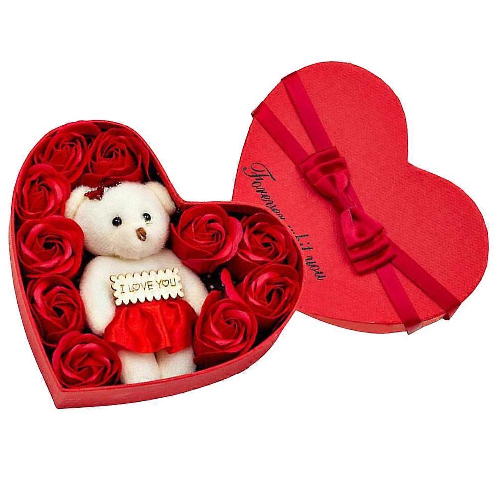 Red Rose Soap Bear Gift Box for Mother's Day Romantic Heart-Shaped Scented Soap Flower 1 Box