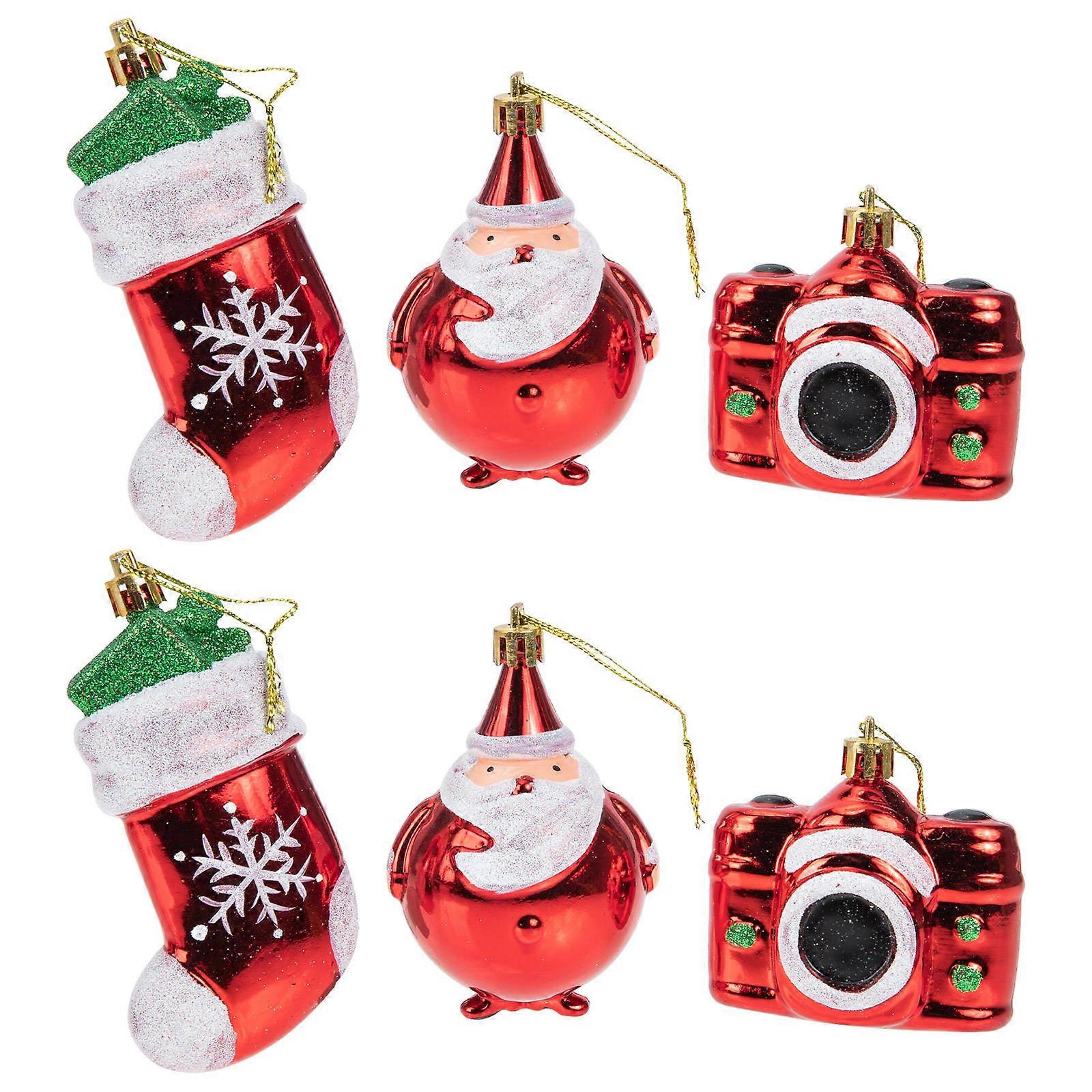 Ornament Plastic Small Cartoon Tree Shape Decorations Red for Home and Shop 6Pcs