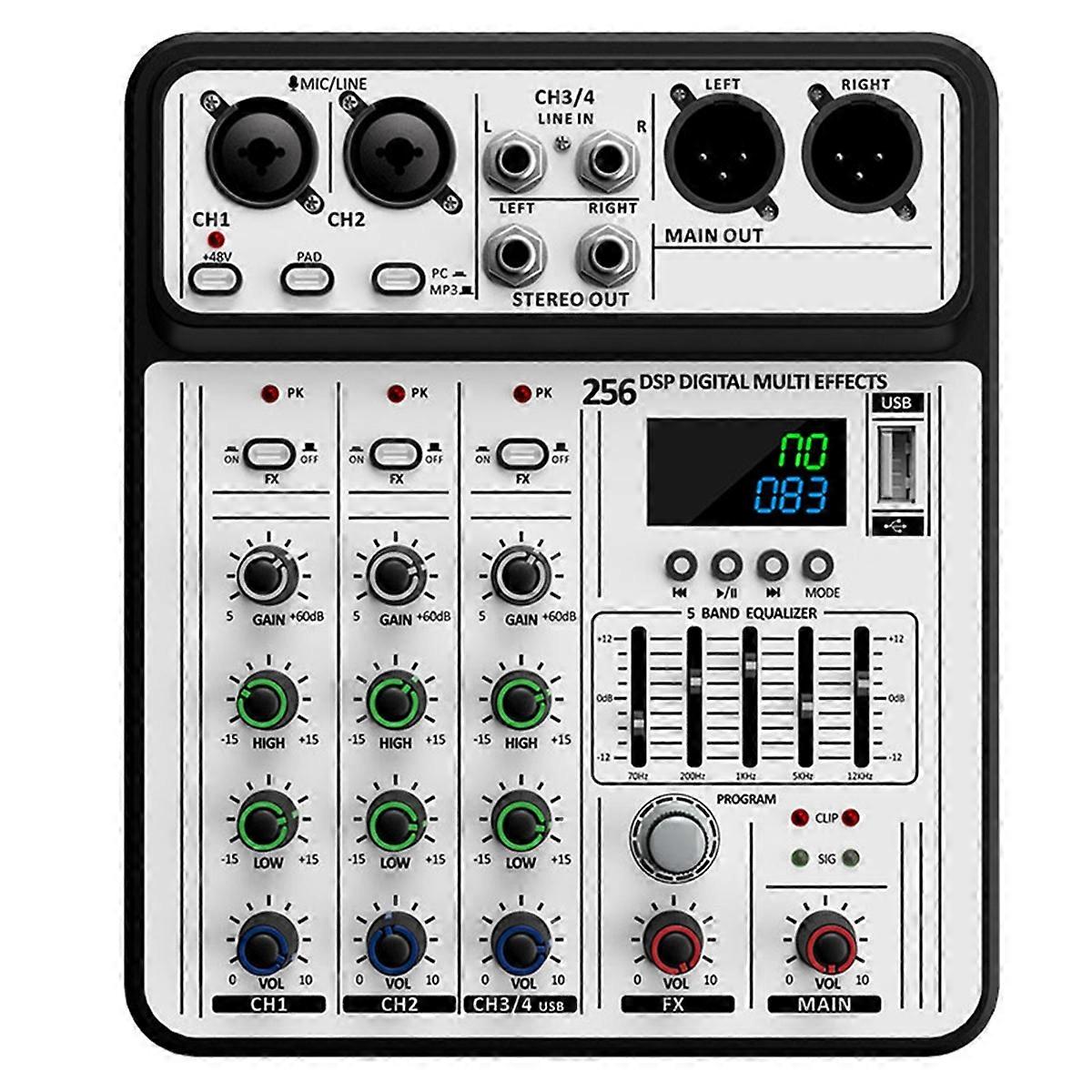 Professional D-04 4 Channel 256DSP Audio Mixer USB Studio Bluetooth