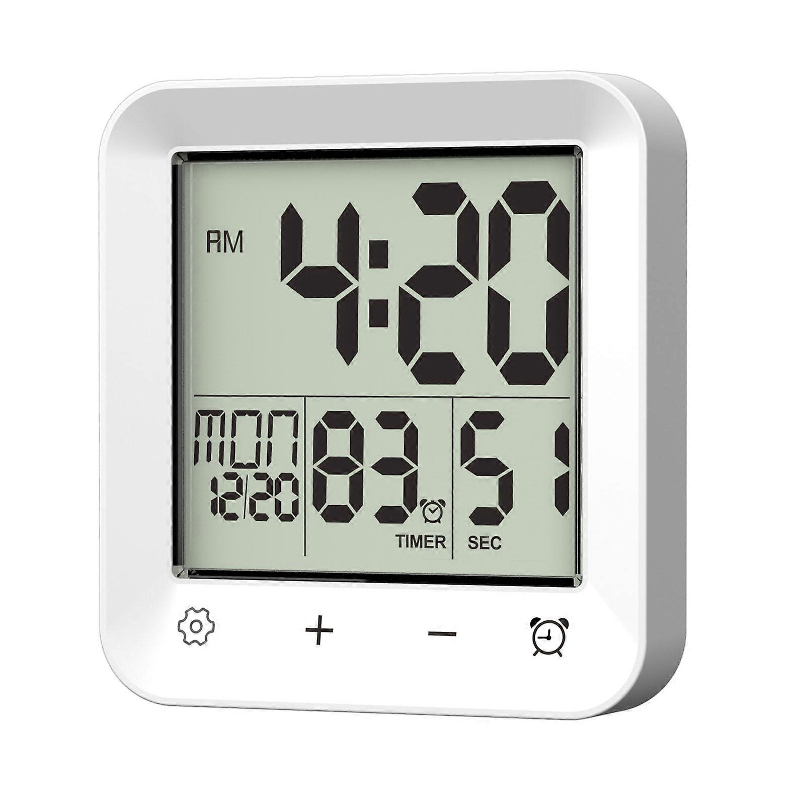 Digital Shower Clock,Bathroom Timer Clock,Waterproof for Water Sprays Count Up Count Down Alarm Bathroom Clock Wall Mount White