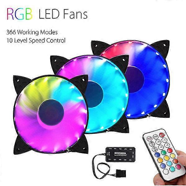 3-Pack Rgb Led Quiet Computer Case Pc Cooling Fan 120mm With Remote Control
