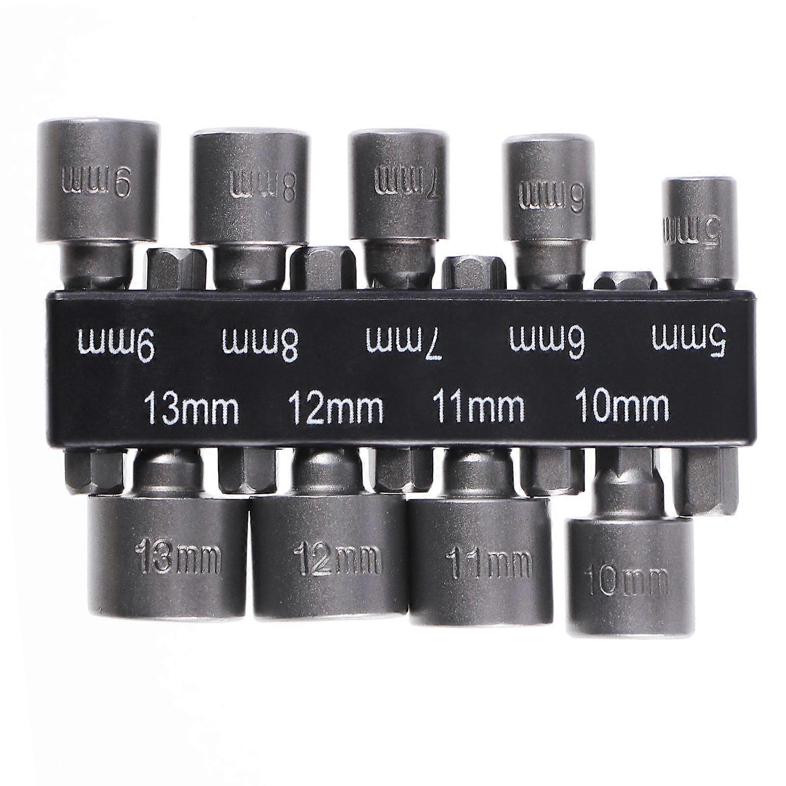 OUNONA 9 Pcs Power Nut Driver Drill Bit Set 5-13mm Hex Socket Adapter Drivers Repairing Tool Kit