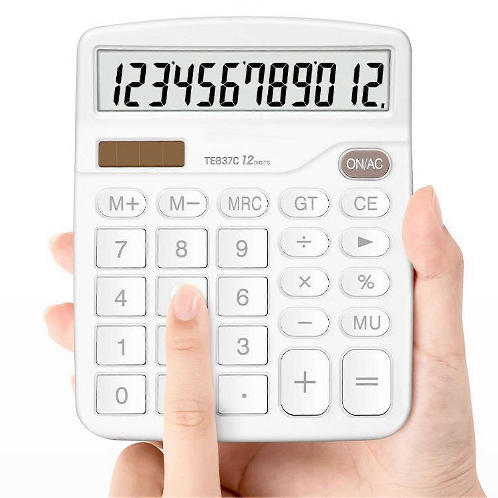 Large Button Silent Desktop Calculator with LCD Display, White