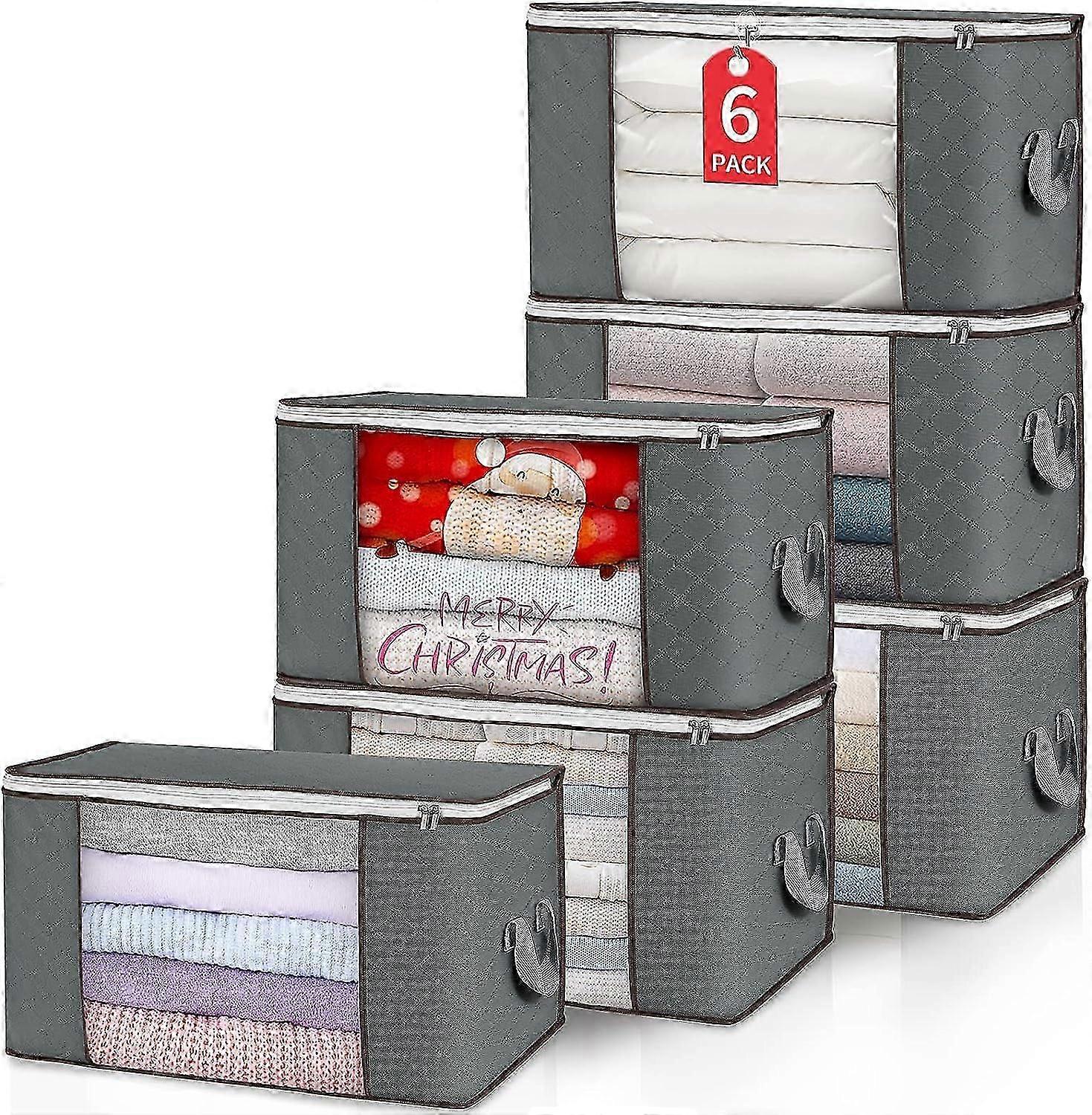 90l Large Storage Bags, 6 Pack Clothes Storage Bins Foldable Closet Organizer Storage Containers With Durable Handles Thick Fabric.