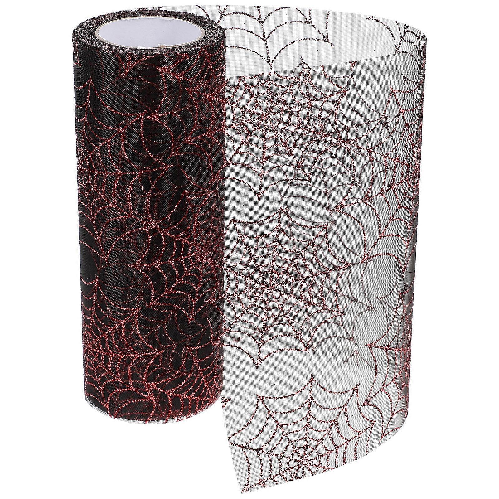 1 Roll Yards Organza Mesh Ribbon for Halloween Decorations, Durable Soft Fabric for Crafting Versatile Wreaths & Bouquets with Glittering Spooky