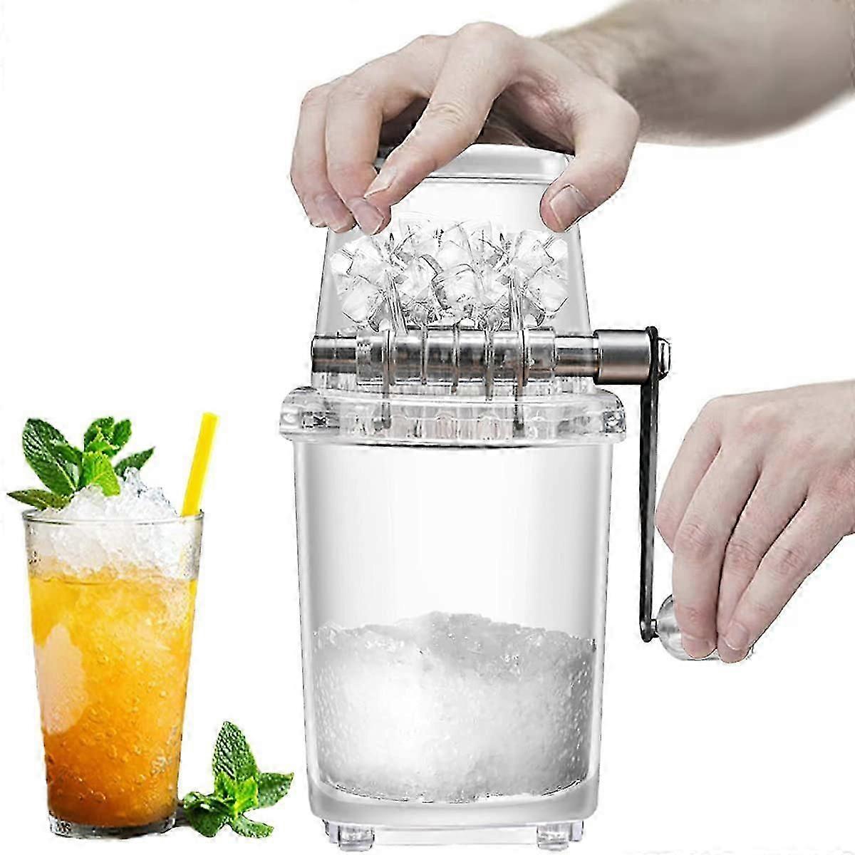 Ice Crusher Manual Rotary Ice Crusher Cocktails Slush Machine Ice Cube Crushed Smoothies Machine Home 1.25L Chrome Plated Ice Grinder Chopper Stirrer