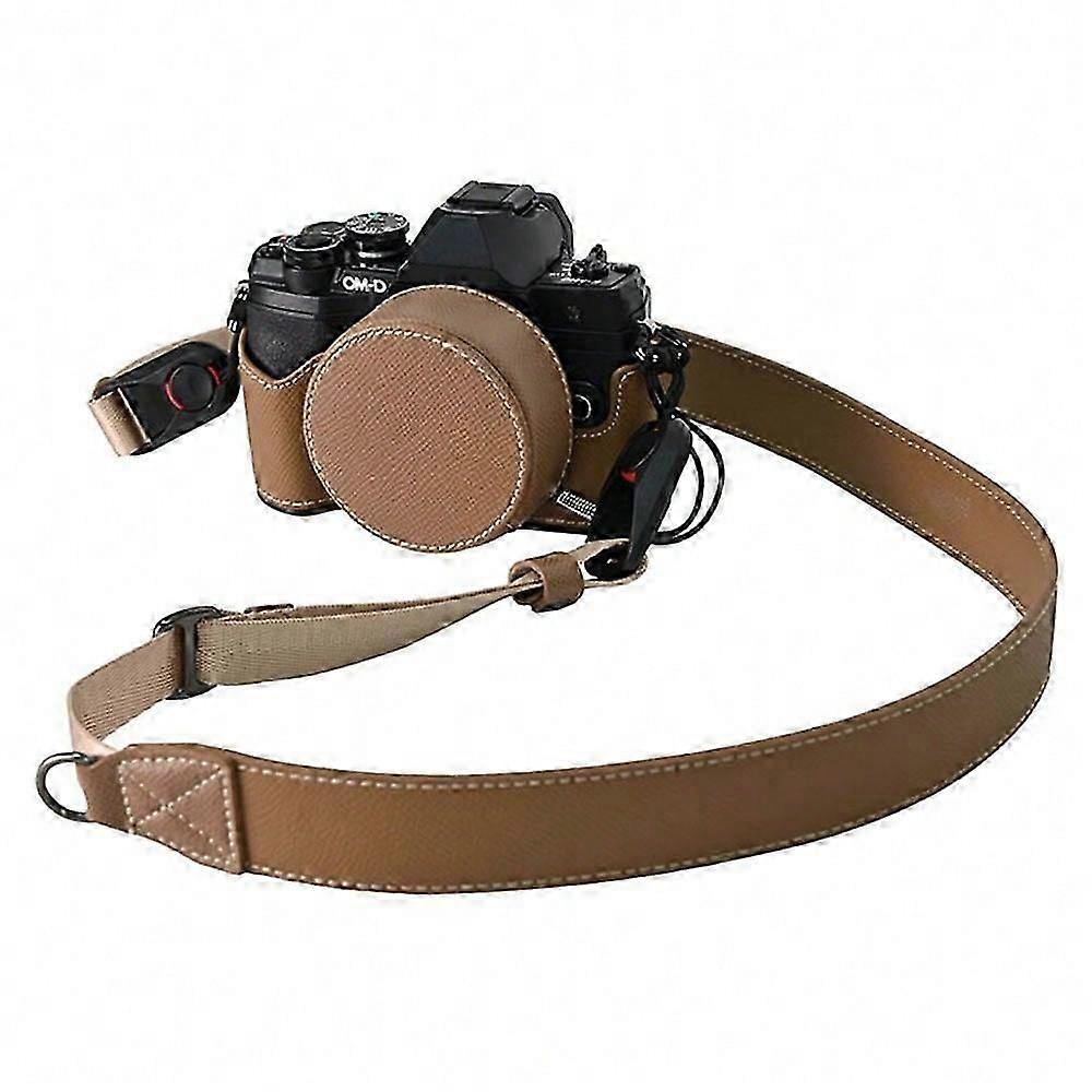 Type D For Olympus OM-D E-M10 Mark IV Leather Camera Case Half Body Cover with Lens Cap,Shoulder