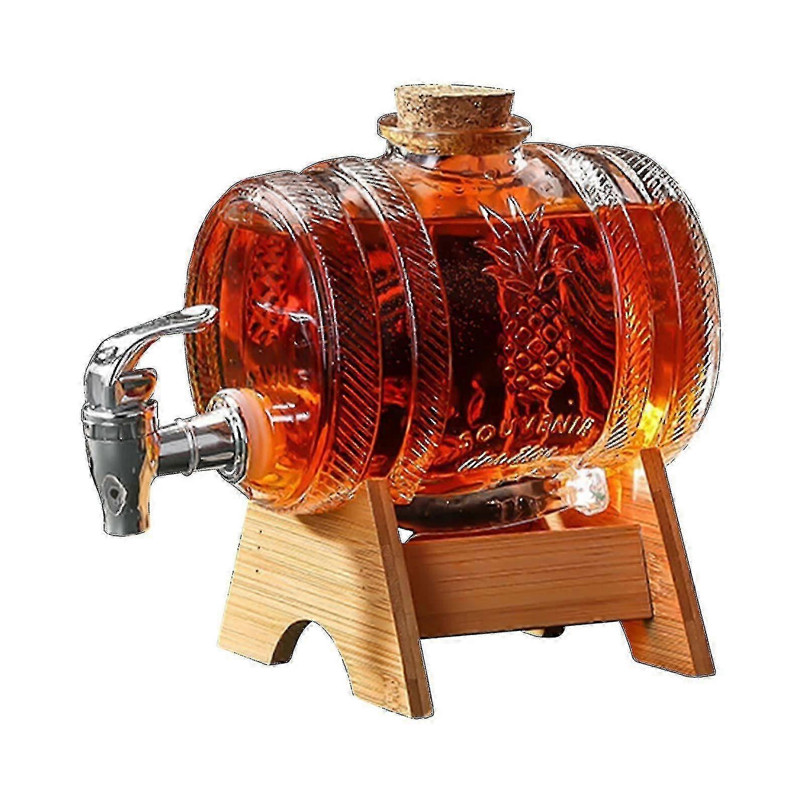 Ensemble de carafe à whisky Black Friday - Distributeur en verre avec robinet et support en bois (1L)