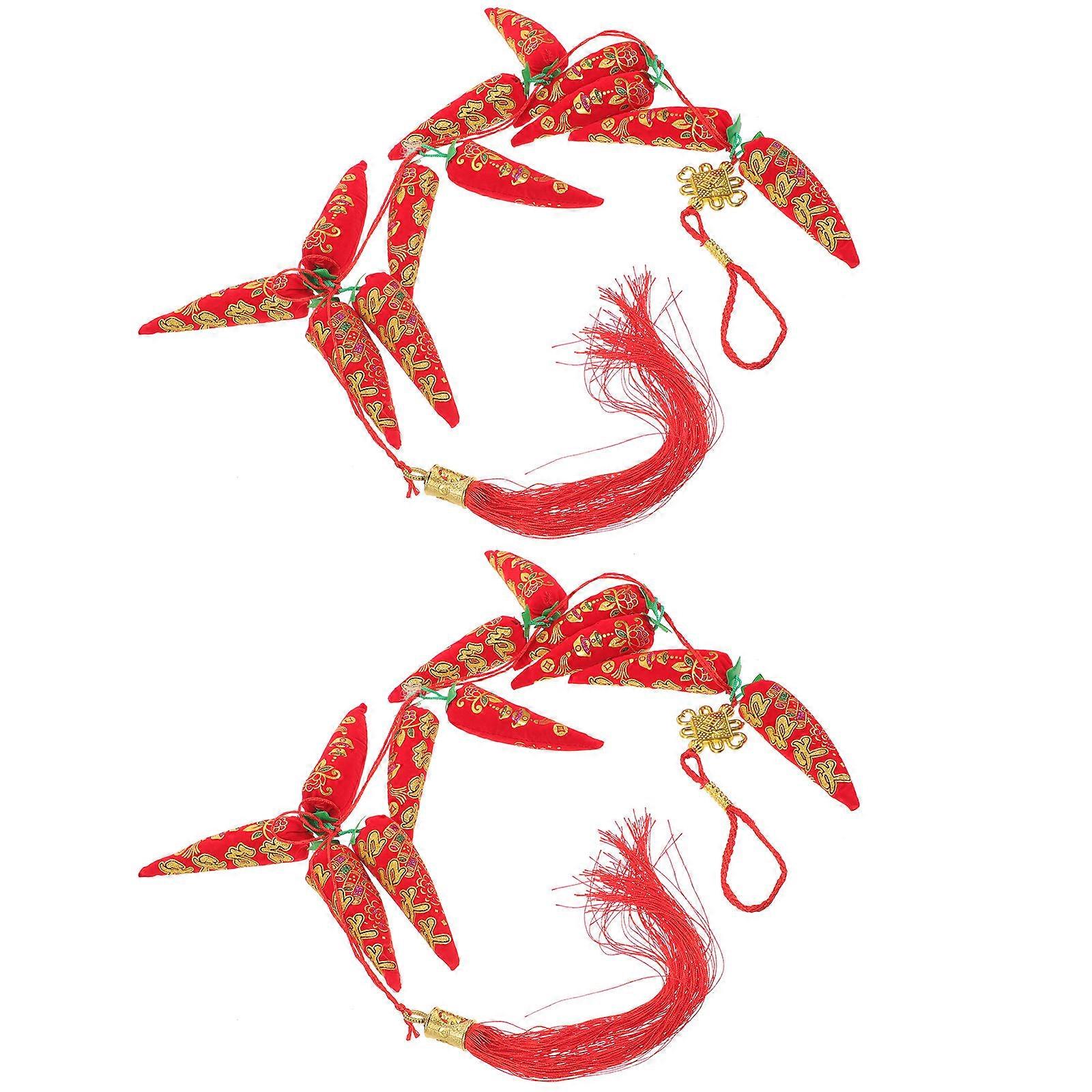 Red Chili Hanging Ornament for Decoration Use 2Pcs Cloth Spring Festival Decor