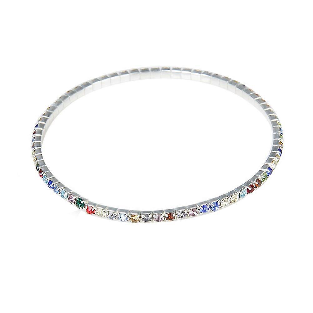Women Elastic Anklet with Multicolor Rhinestone Metal Anklet Chain