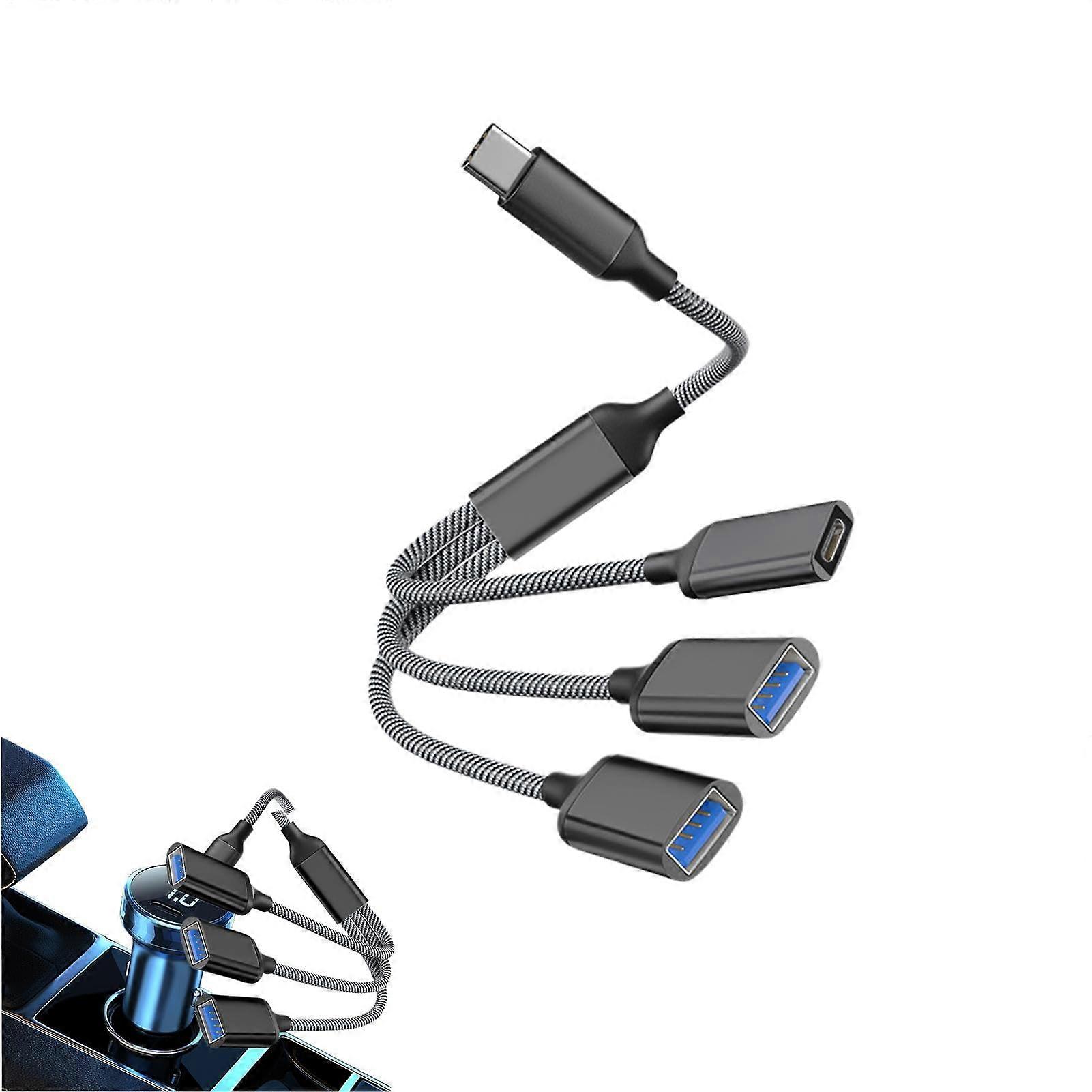 USB Splitter Cable 1 Ft 1 In 3 Out Extender Hub For Car Laptop PC Keyboard Flash Drive