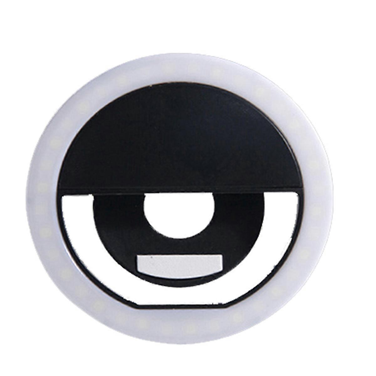 Rechargeable LED Selfie Ring Light with 3-Level Adjustable Brightness Portable Mobile Phone Lens Selfie Lamp Black