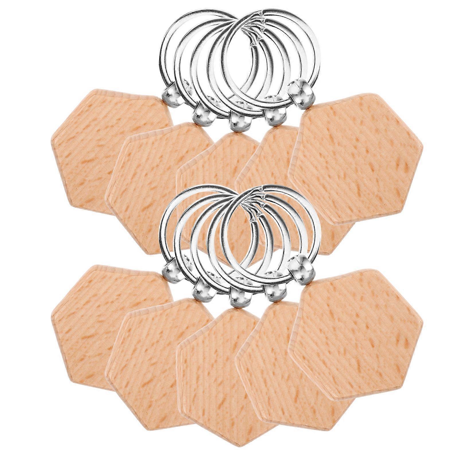 20 Pcs Blanks Wood Keyrings Hexagon Design DIY Projects Light Brown Functional Art