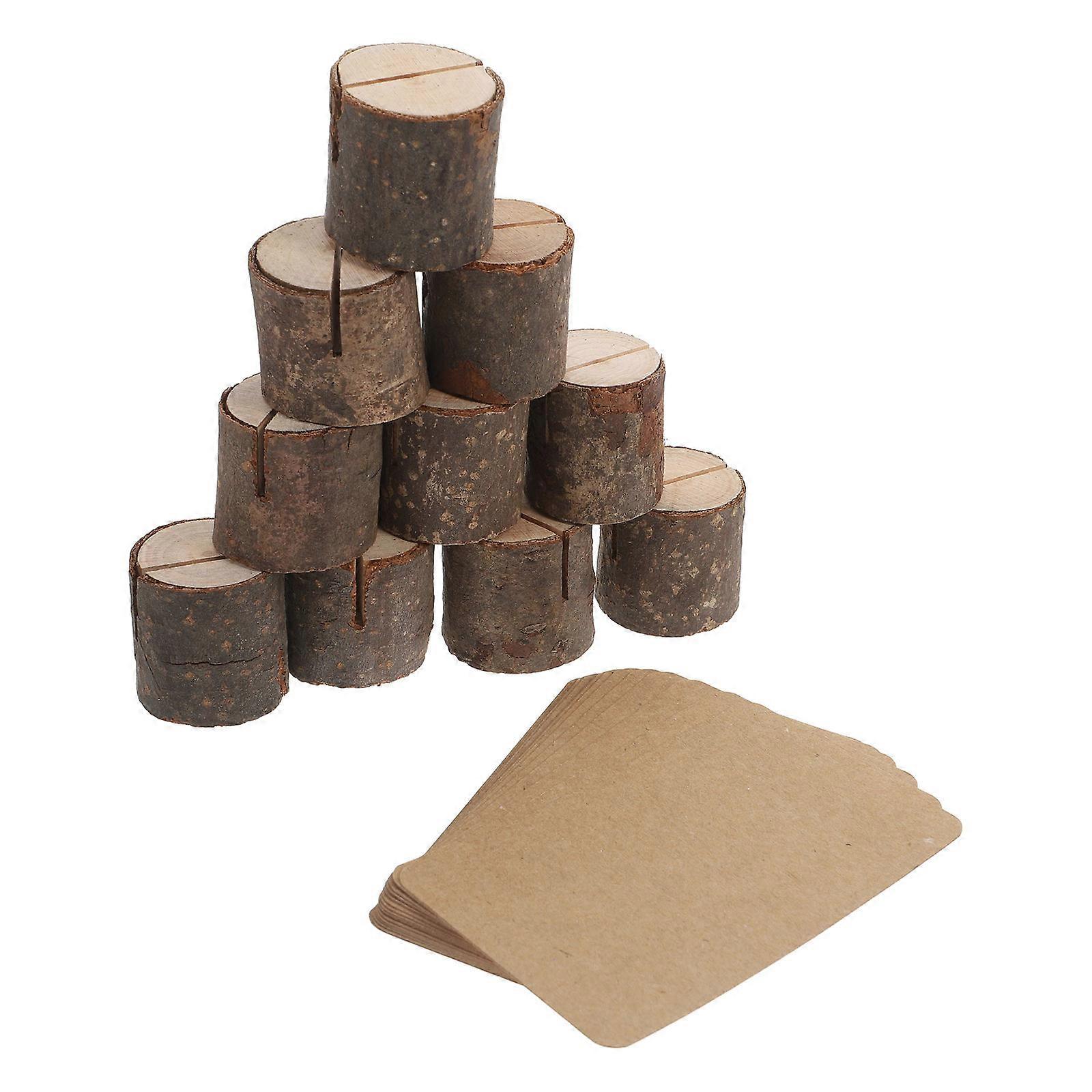 Natural Place Card Holder Wooden Table Number Stand For Party Business Events 3.20X3.20X3.20CM Stump Design 4 Sets