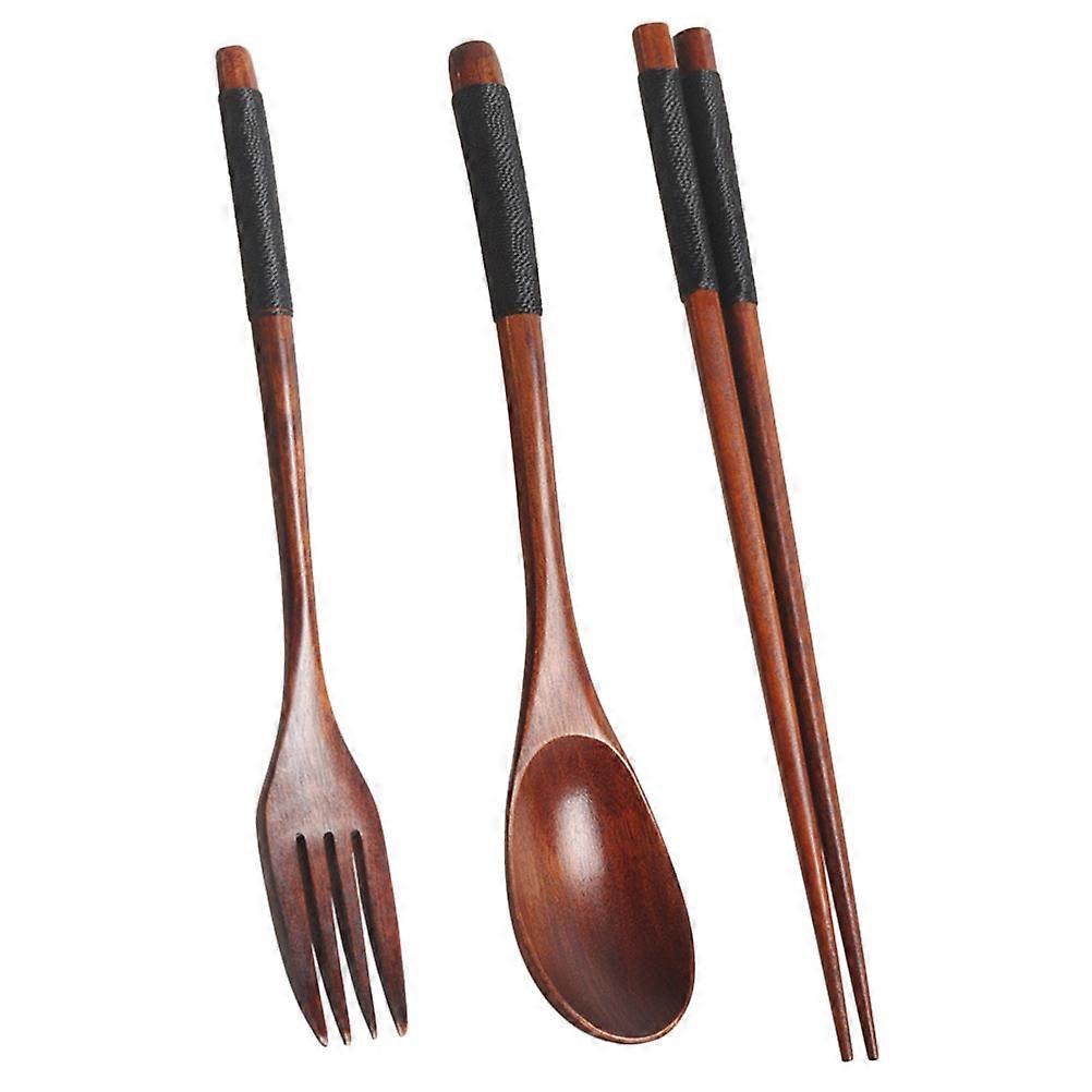 Camping Tableware Wooden Fork Spoon Chopsticks for 3Sets