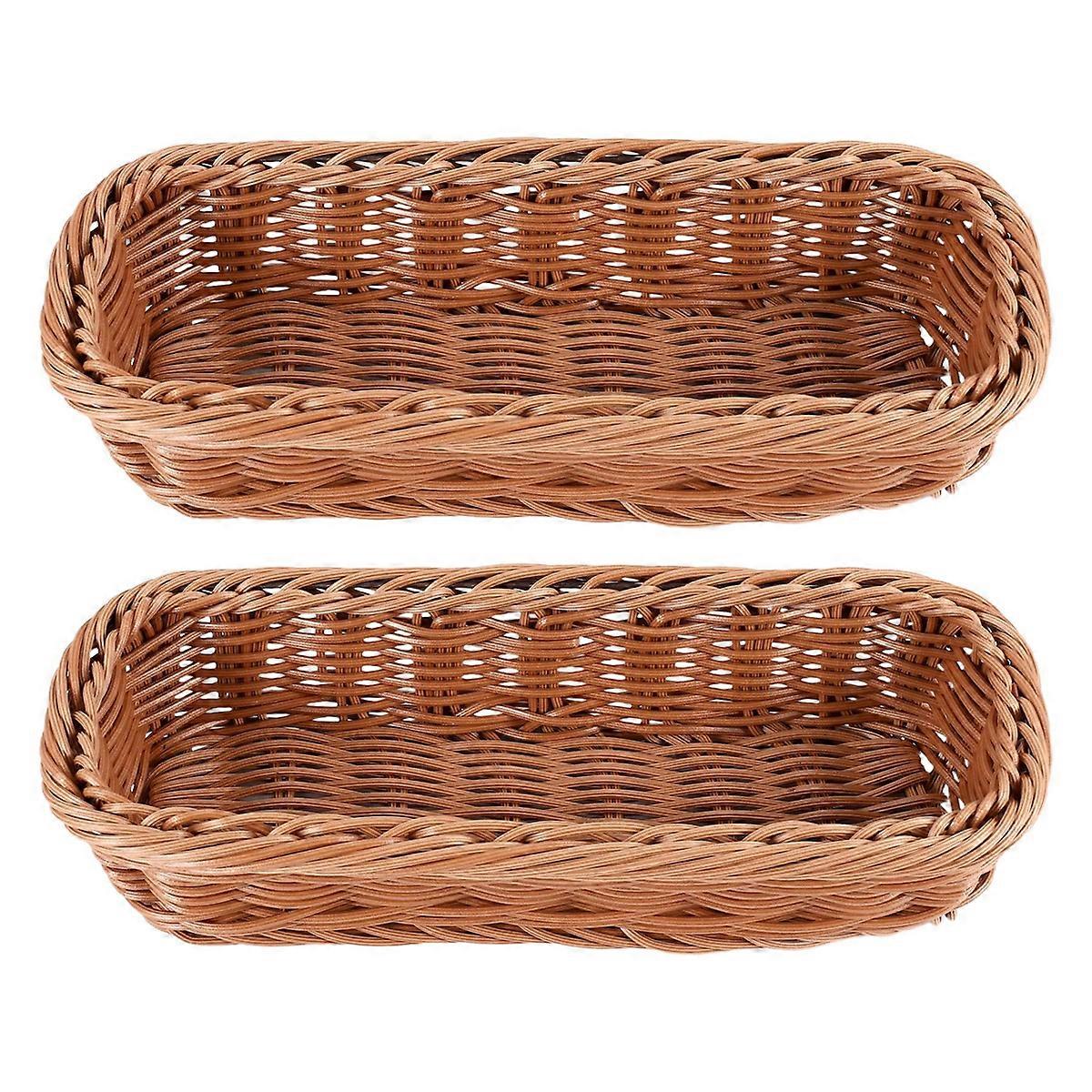 2pc Rattan Plastic Basket Cutlery Basket Rectangular Storage Box