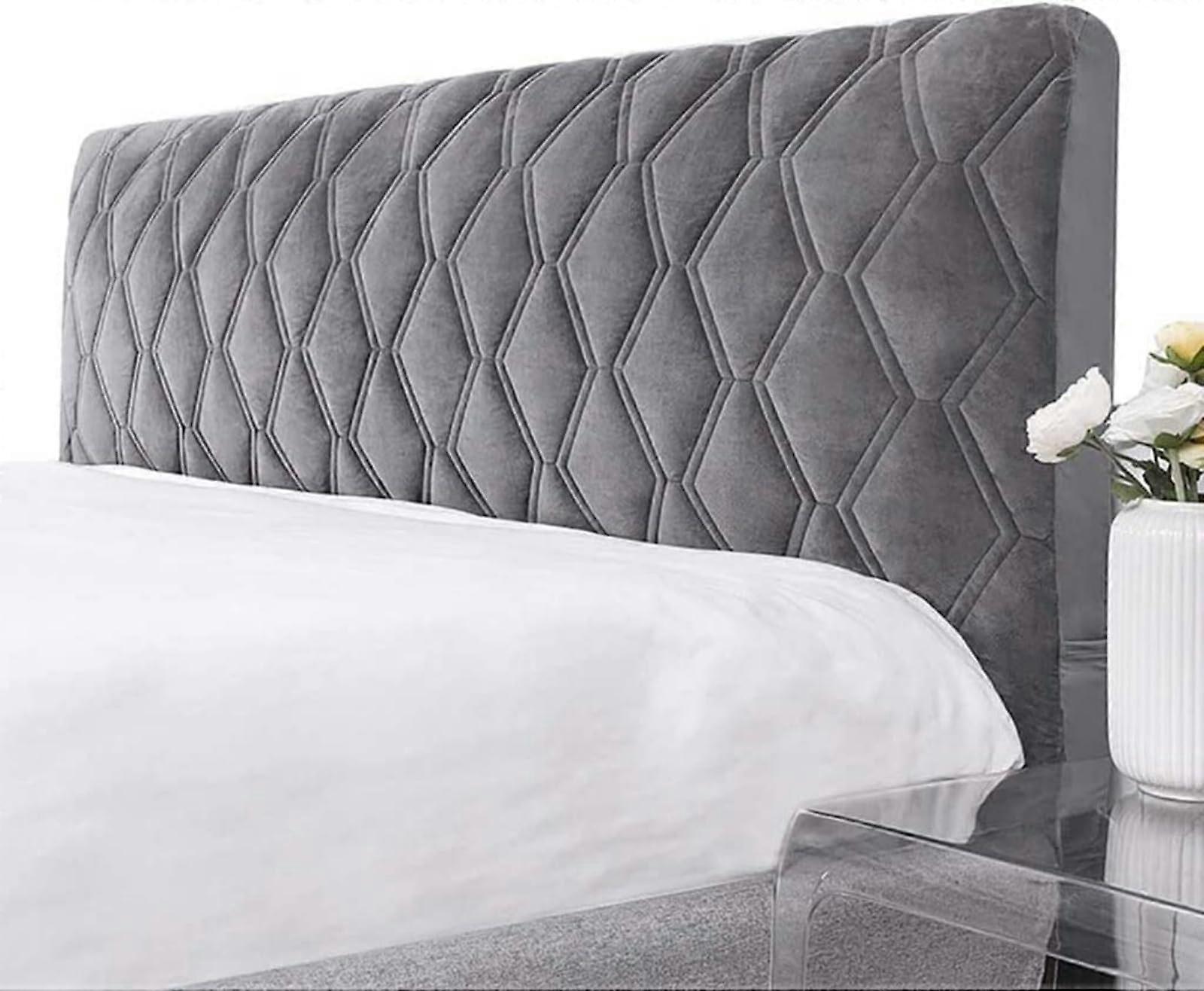 Headboard Cover Stretchable Velvet Slipcover Elastic Fabric Soft Washable Dustproof Protector Beige Twin Size