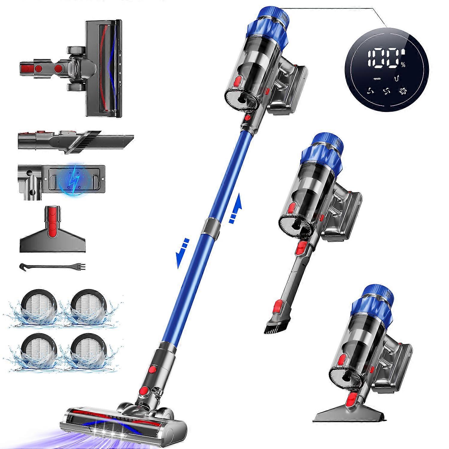 Minnouat 60000Pa Akku Staubsauger,70Min Staubsauger Kabellos,akkustaubsauger mit LED Display/Anti-Tangle-Bürste,drei Gänge,10-in-1