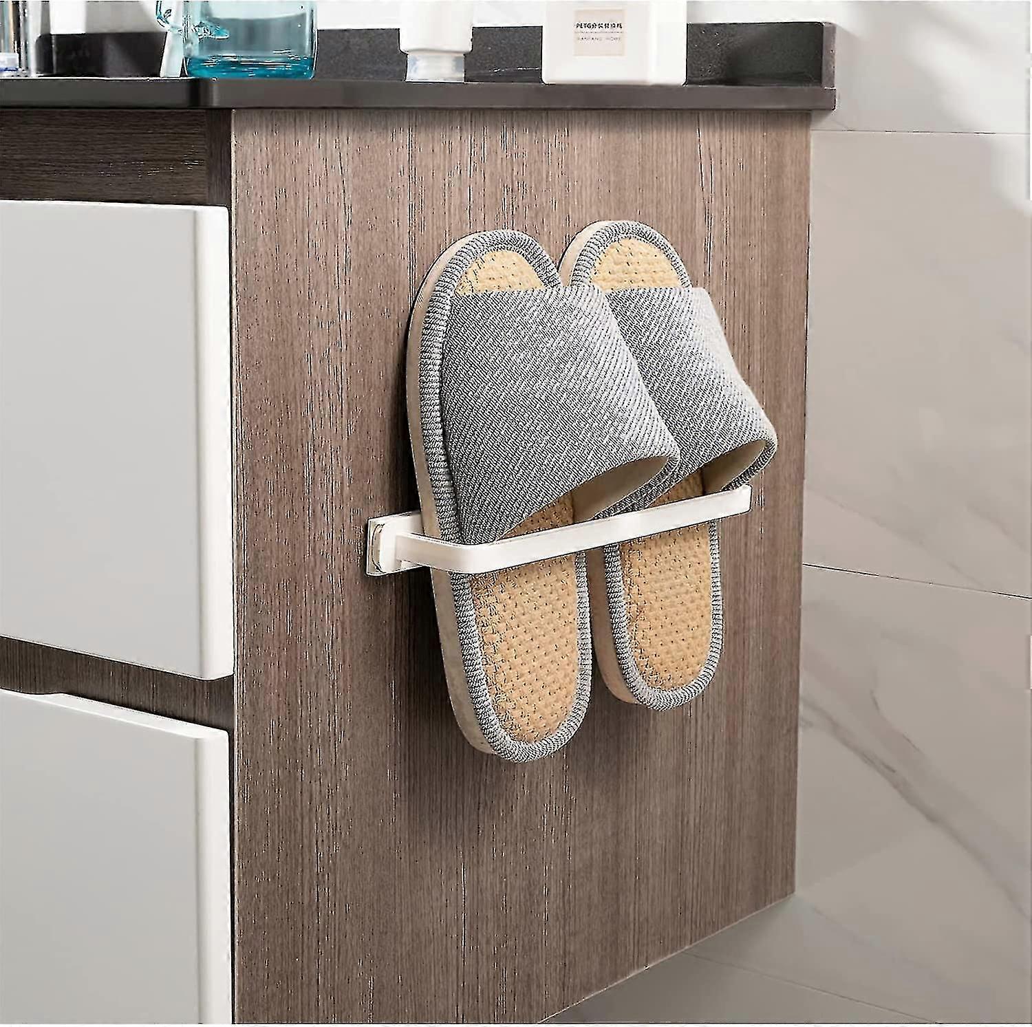 No-hole Wall Mounted Pull-out Closet Towel Rack Slipper Rack White Closet Rail Multi-functional Storage Rod