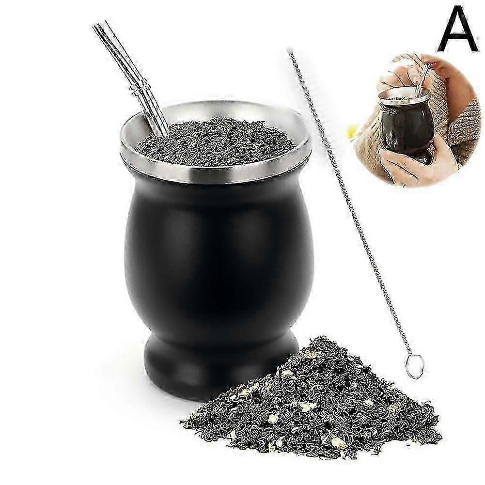 Stainless steel tea cup double-layer insulation cup stirring filter straw spoon