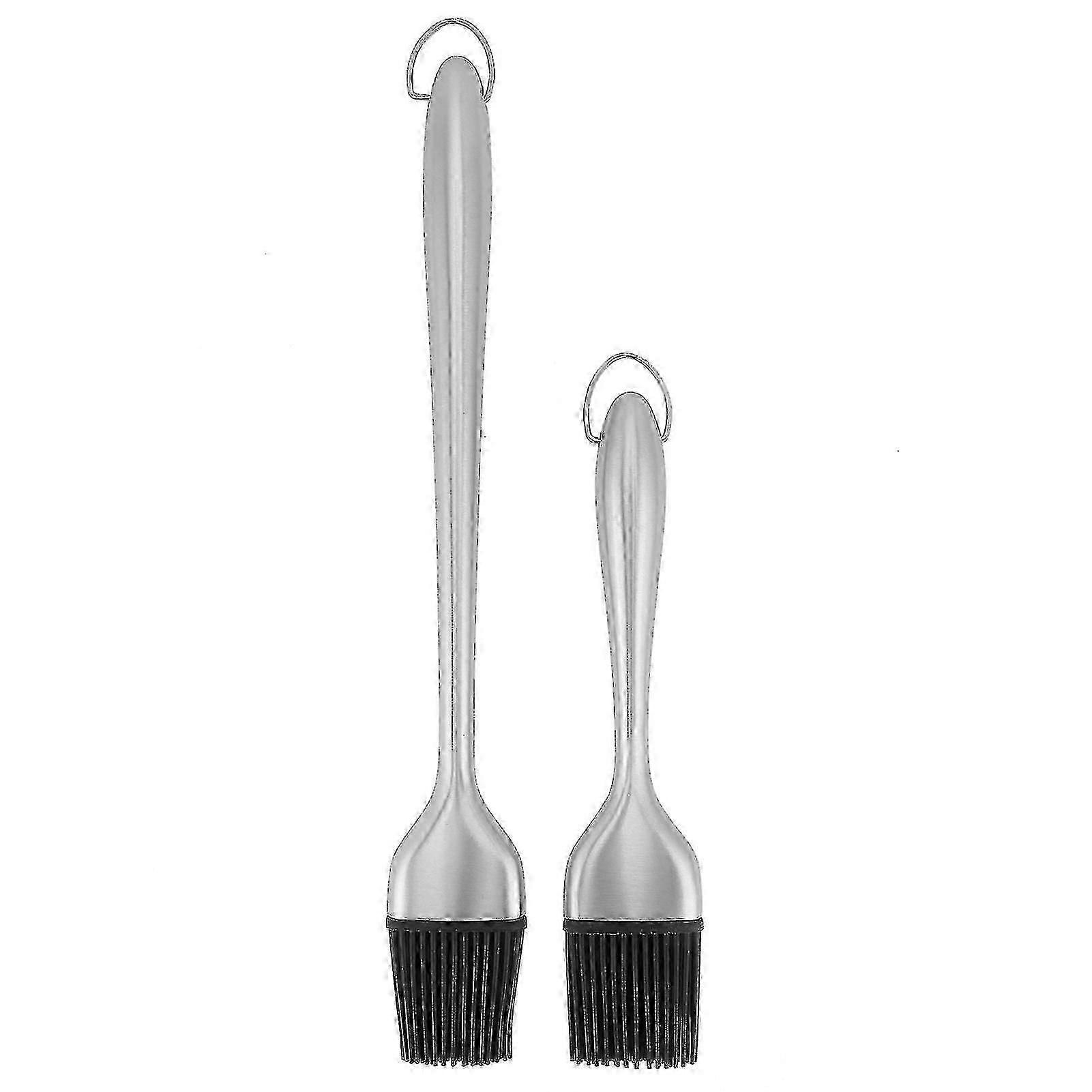 2Pcs/Set Stainless Steel Oil Brush with Food Grade Silicone Barbecue Baking Oil Brush for Home