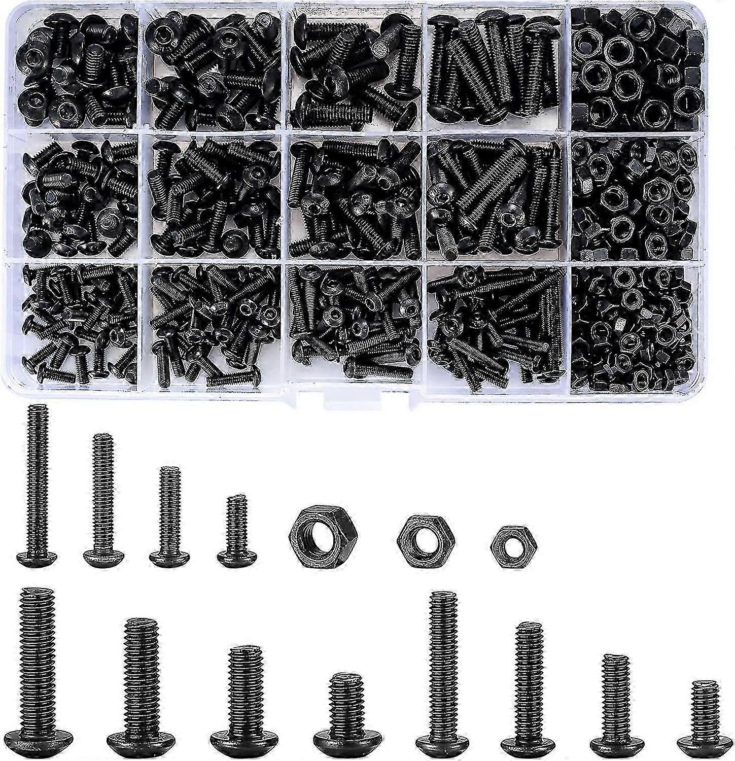 500 Piece Nut And Bolt Combo Set, Black Socket Head Screw Bolt And Nut Set T-x-mxbc