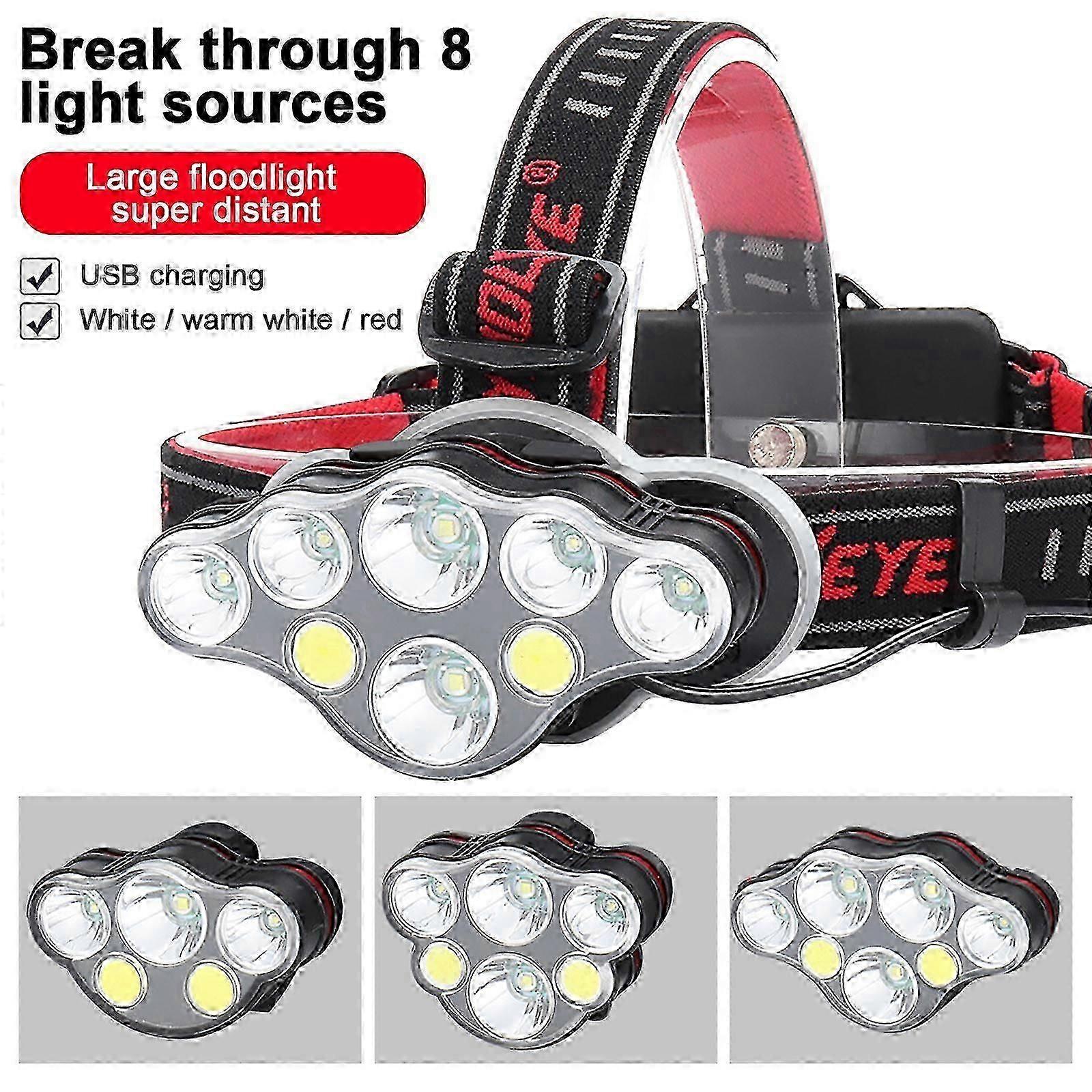 Skywolfeye USB Rechargeable 8 LED Headlight Flashlight Work Light