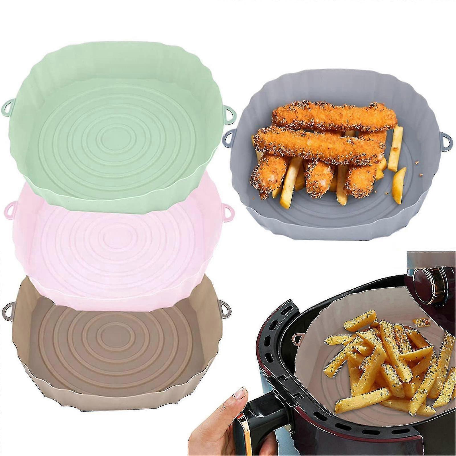 4pcsシリコンエアフライヤーライナー再利用可能な食器洗い機セーフボウルサイドハンドル家庭用キッチンアクセサリー付き