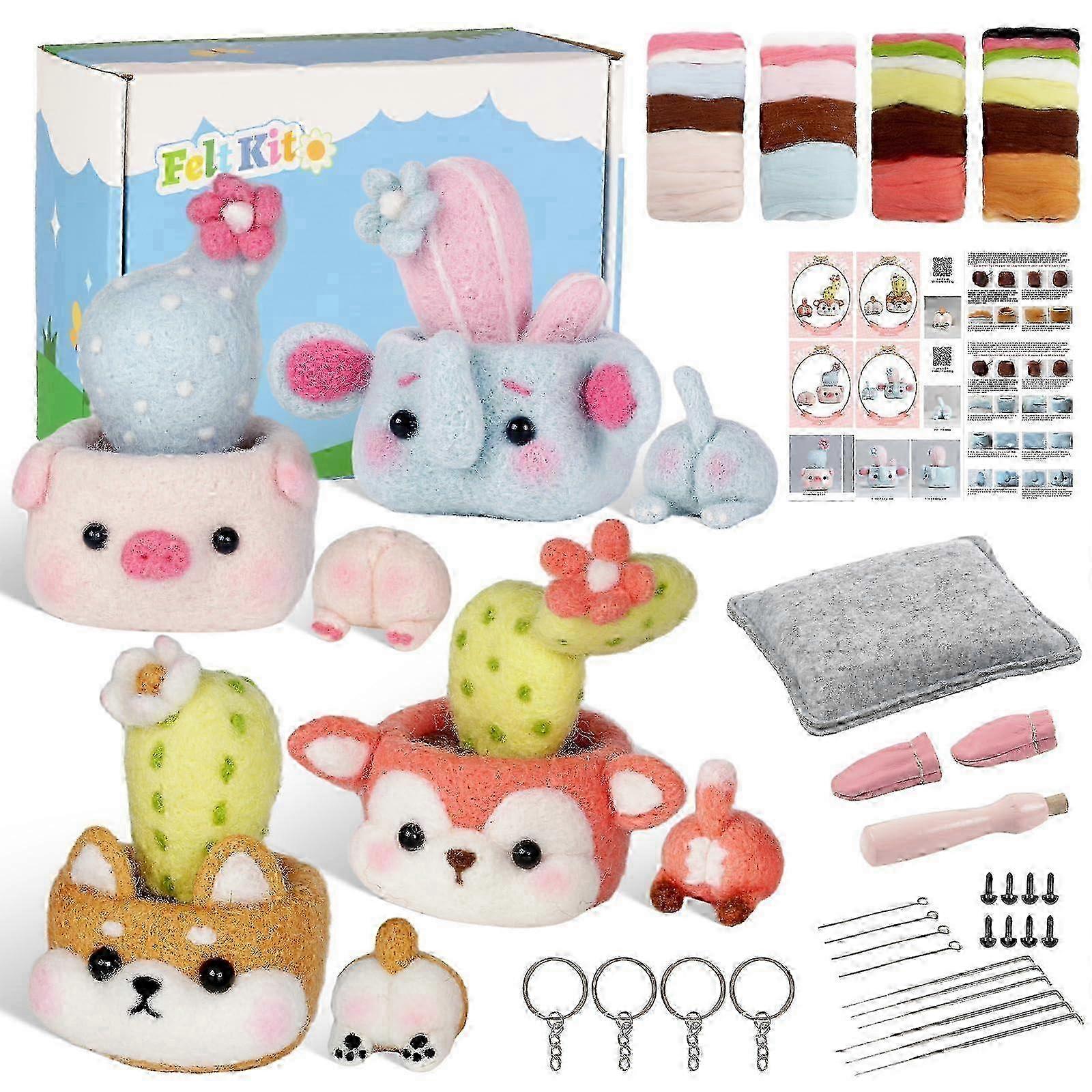 Needle felting kits, DIY crafts, faux wool, starter kits with instructions, felting mat