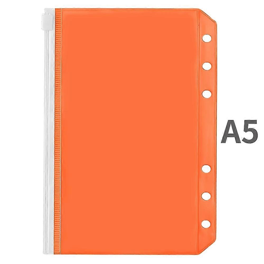 A5/A6 Binder Pockets PVC Binder Loose Leaf Bag Colorful Zipper Folders For 6-Ring Notebook Binder Pouch Document Filing Bags A5-Orange