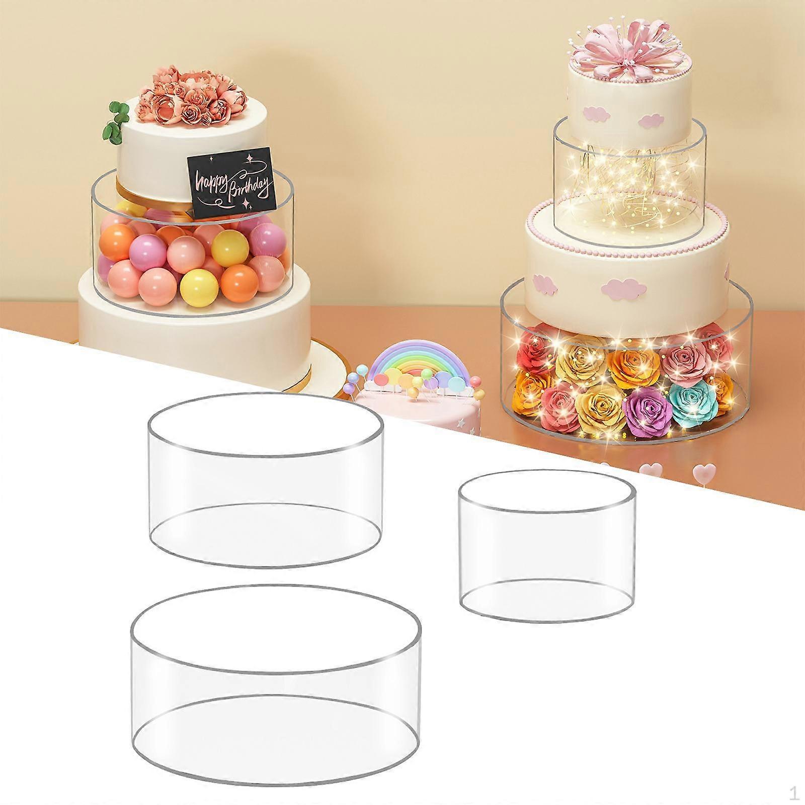 3x Cake Stands Cupcake 6" 8" 10" Stackable Transparent Riser Cylinder Boxes