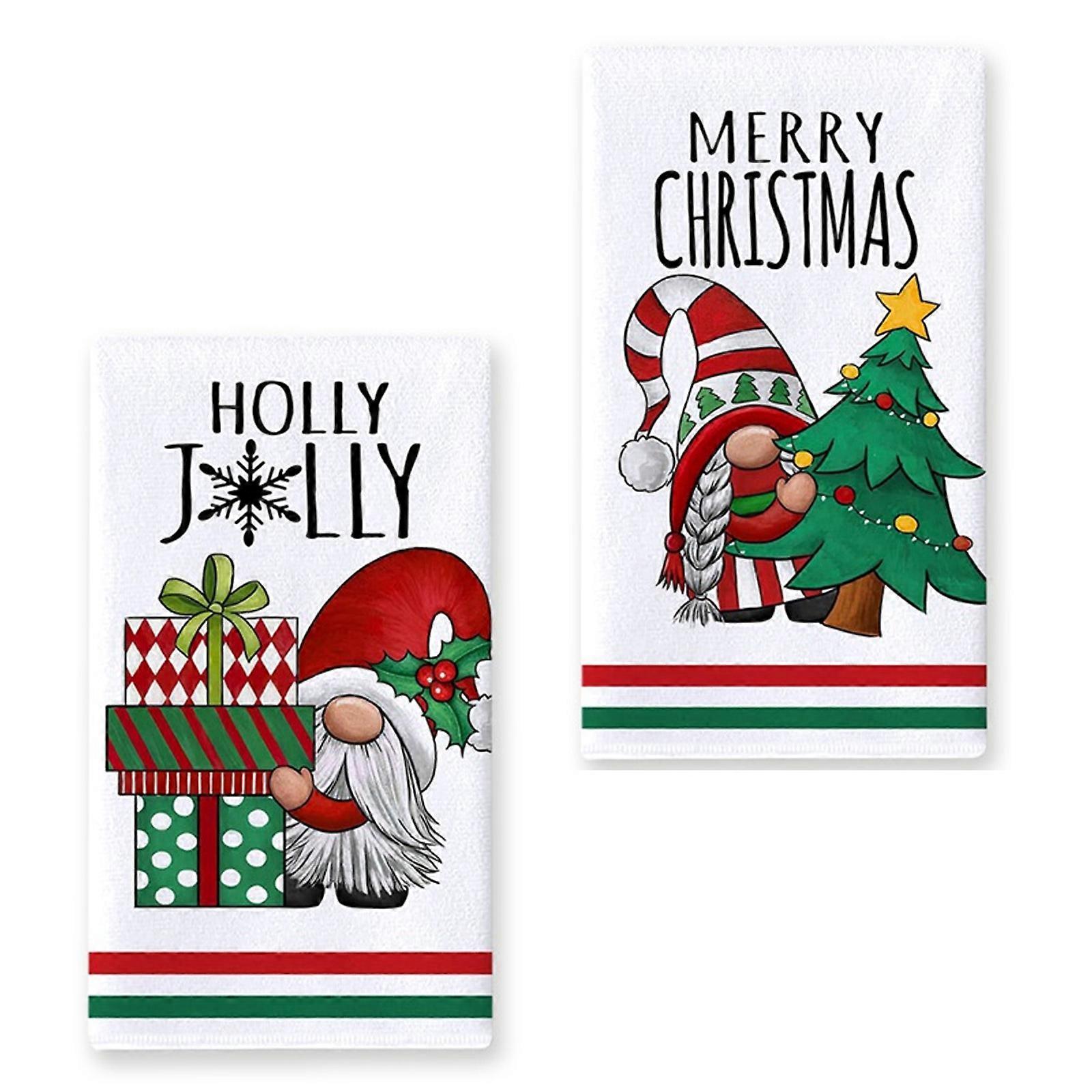 Holiday Kitchen Towels High Absorbency Polyester Cloths Drying Towel With Christmas Pattern Multicolor