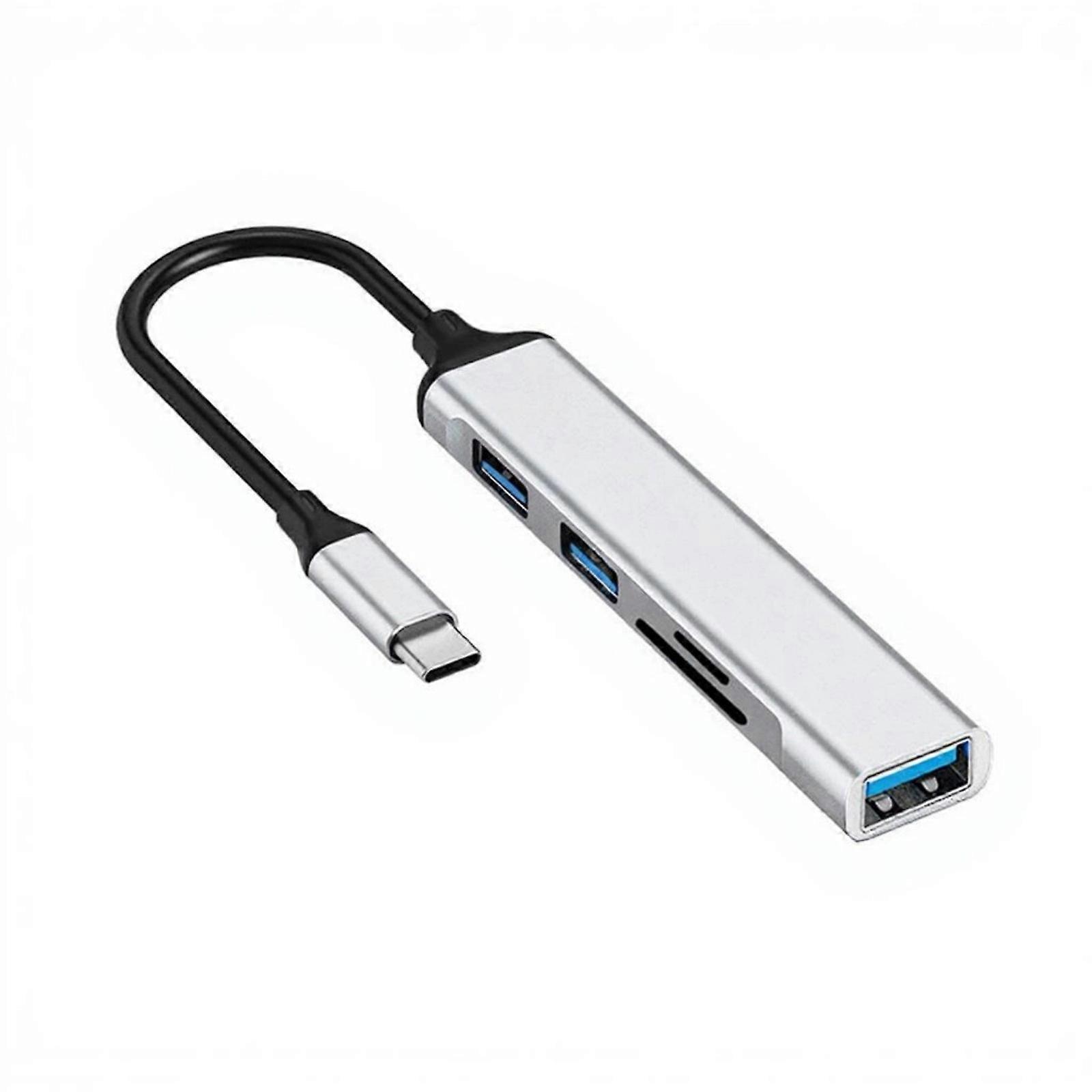 Portable USB3.0 Adapter 5Gbps Speed 3 USB Port Docking Station 2 Card Slots Universal Compatibility  Silver