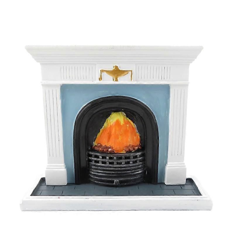 娃娃屋白色乔治亚壁炉，带火焰 1：12 树脂家具