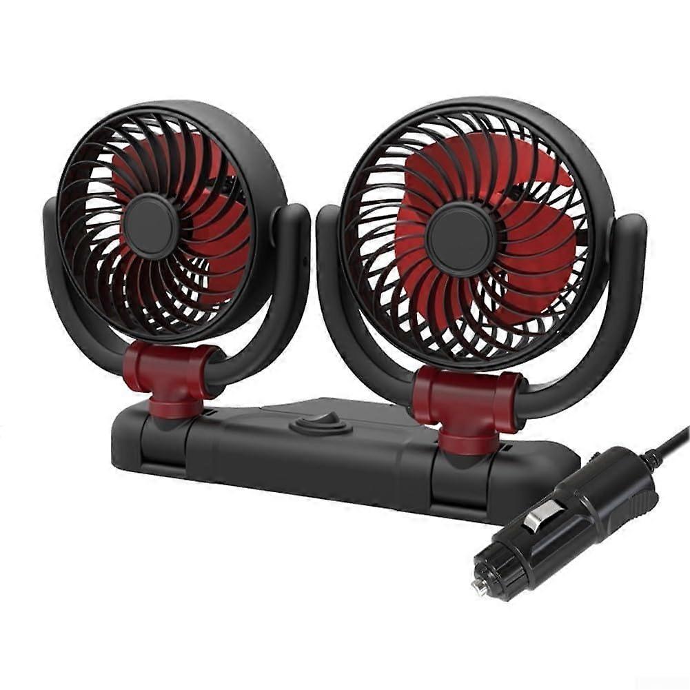 Car Fan 24V Dual Head 360° Rotating with 2Speed USB Powered for Trucks SUVs Boats
