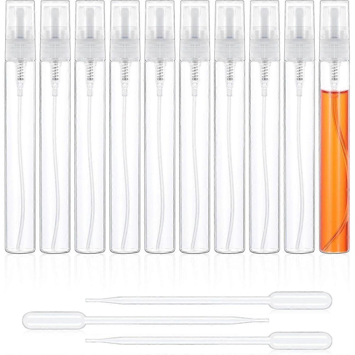 10 Pack Mini Bottles, 10ml Refillable Perfume with 3 Transfer Pipettes, Plastic Portable