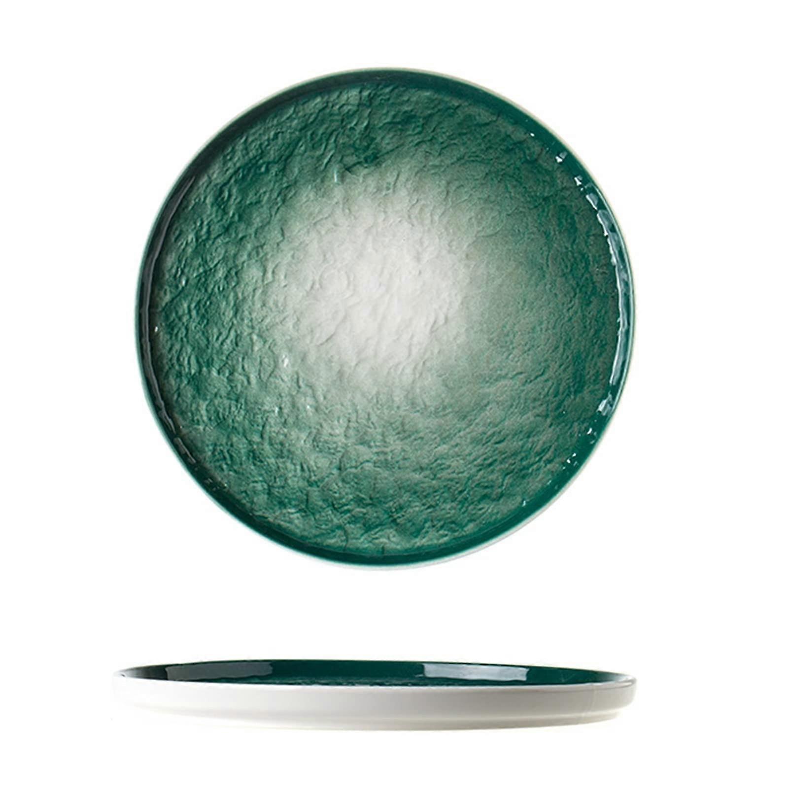 Round Serving Tray with Pottery Rock Texture for Snacks Breakfast Farmhouse Decor (Color B, Size L)