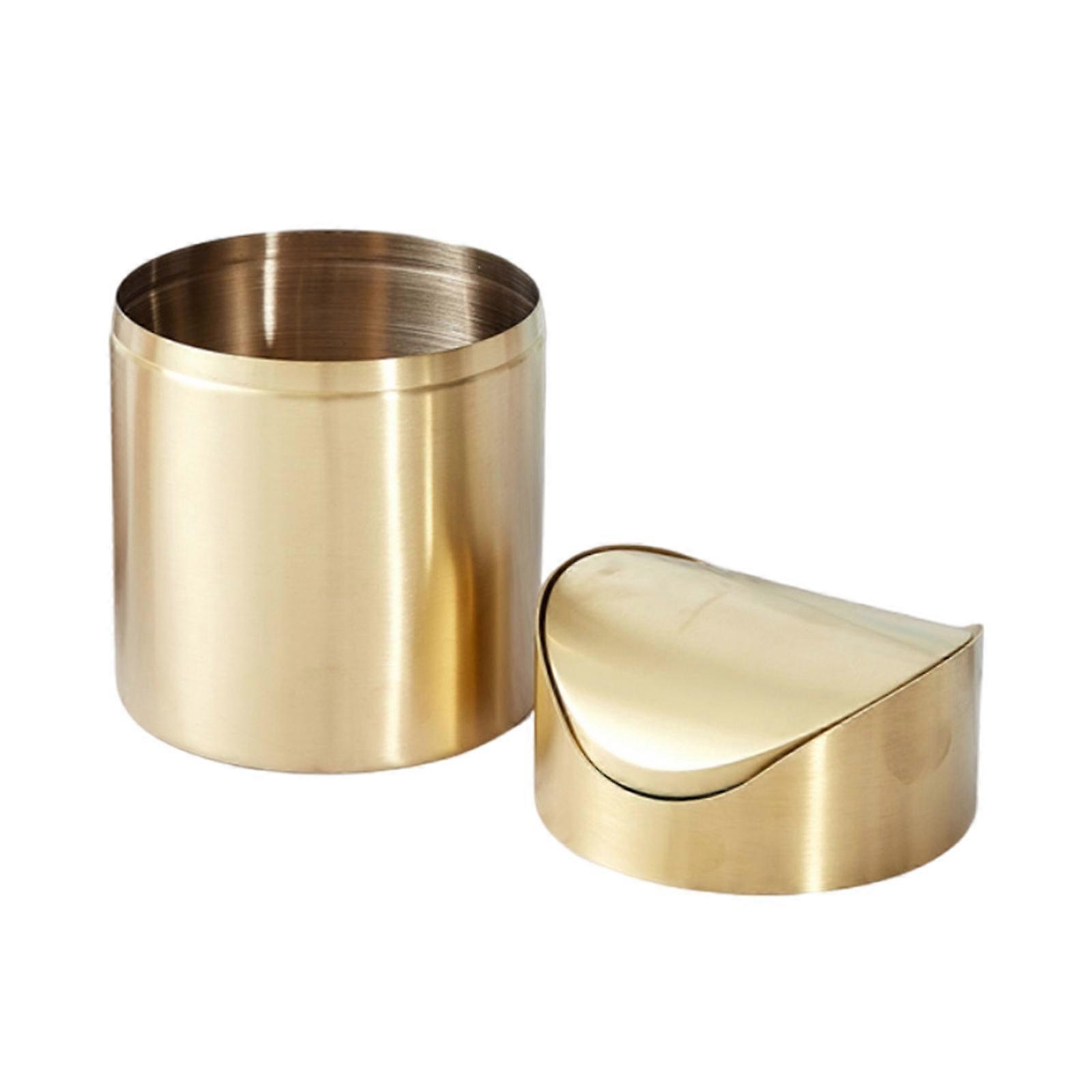 Mini Countertop Stainless Steel Trash Can Set with Swing Lid 1.50L Capacity for Home Or Office Use  gold