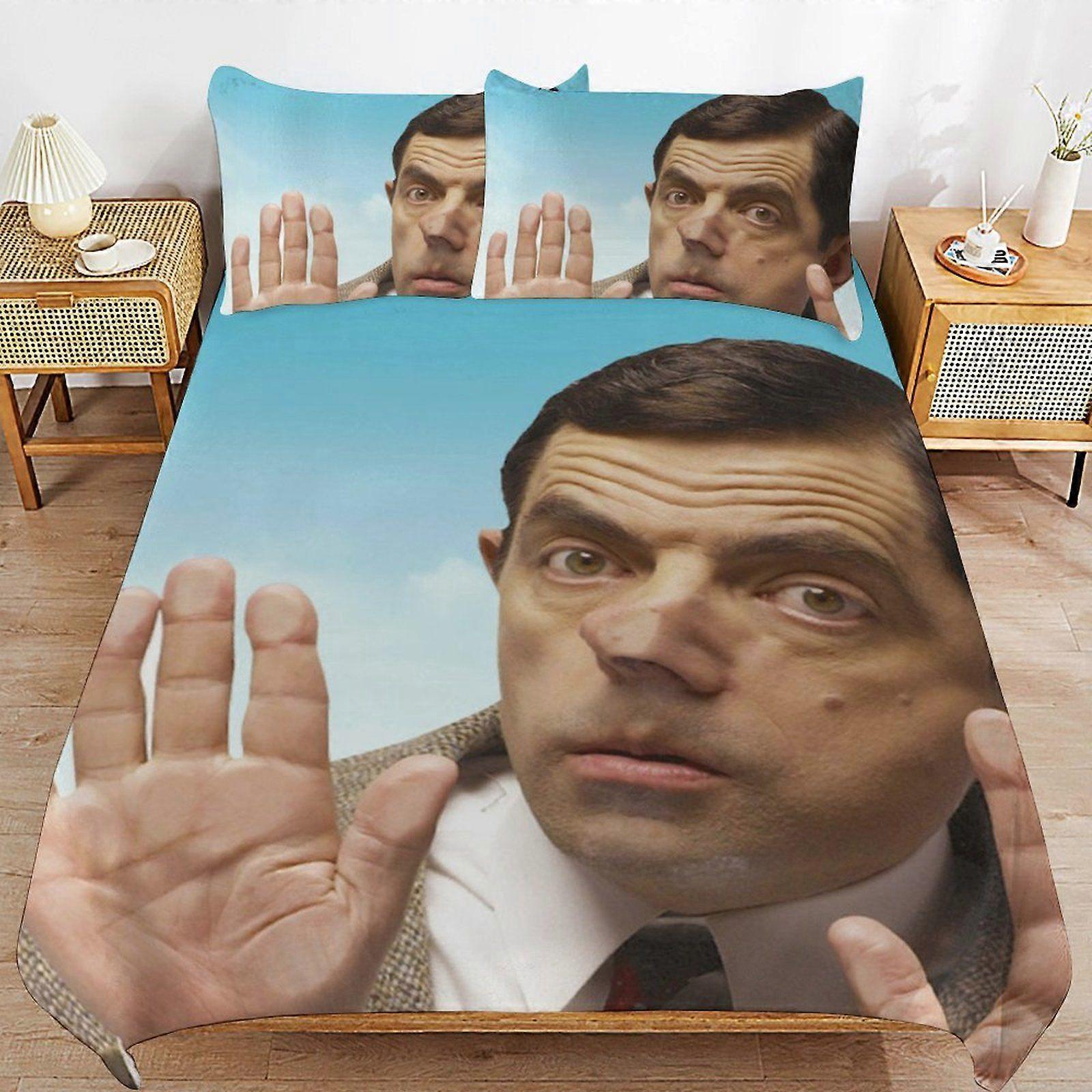 k67 Rowan Atkinson Daily Sleeping Comfort Smooth Surface Zipper Secure Fit Duvet Cover Sets for Home Use p67
