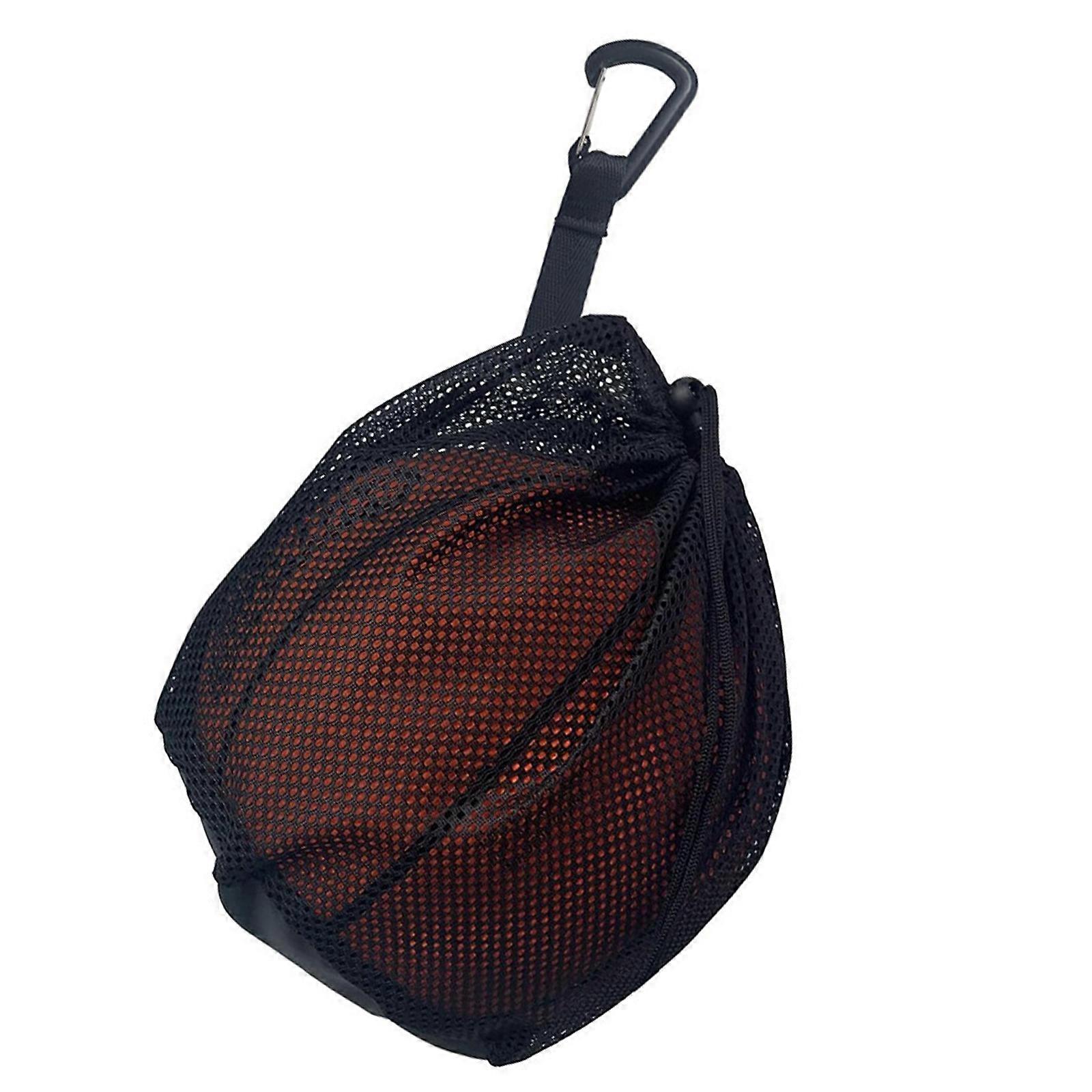Volleyball Soccer Net Bag with Carabiner Clip, Zippers Pocket Single Football Bag Mesh Drawstring Basketball Storage Bag Multicolor