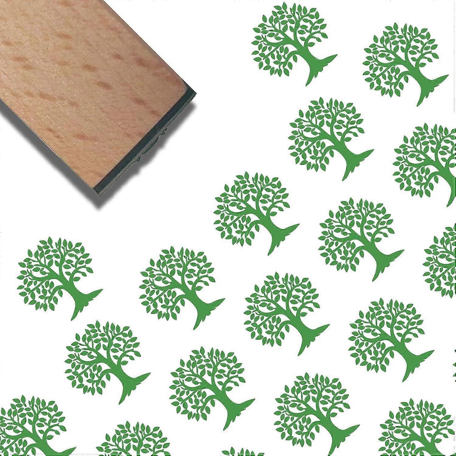 0.6" Tree of Life Mini Wooden Rubber Stamps Reusable Small Square Bumble Plant Pattern Vintage Print Handle Reusable Durable Rubber Natural Wood for J