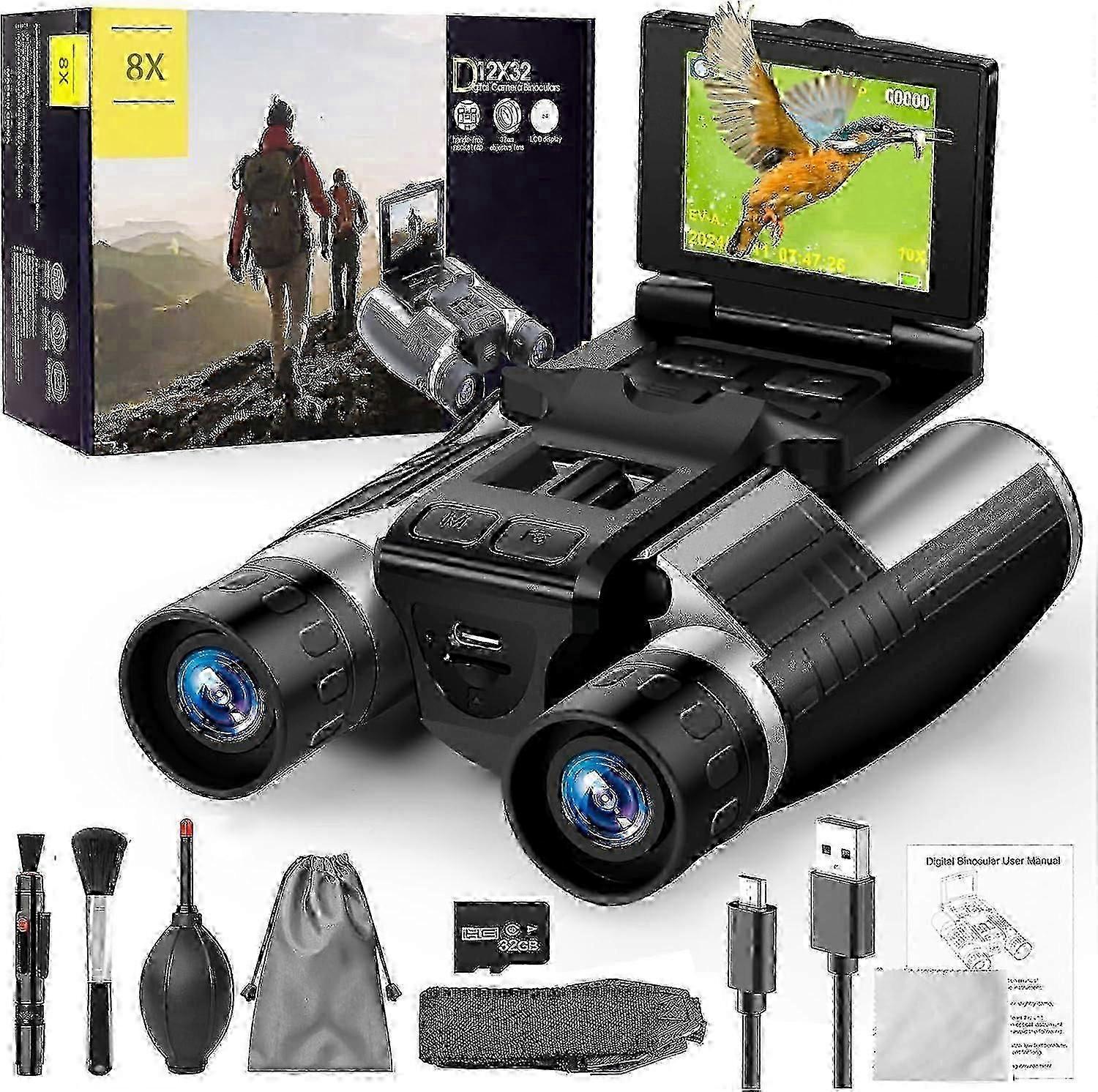 2.4 英寸带摄像头的 LCD 数码双筒望远镜 48MP 12X32 2.5K 视频高清质量非常适合观鸟、音乐会和户外探险 32GB