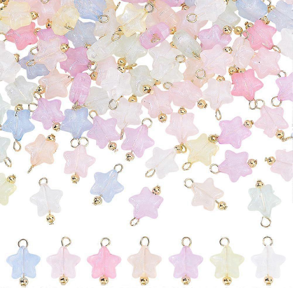 100Pcs Mixed Color Acrylic Little Star Charms Glow in The Dark Beads Sparkling Clear with Brass Loop Luminous Dangle Pendant Bulk for Crafting Necklac