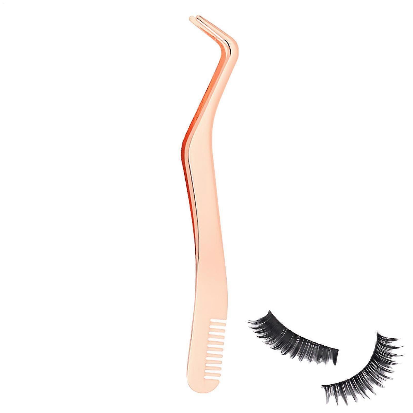 Eyelash Extension Tweezers with Comb – Stainless Steel Applicator Tool for Salon and Home Use Rose Gold