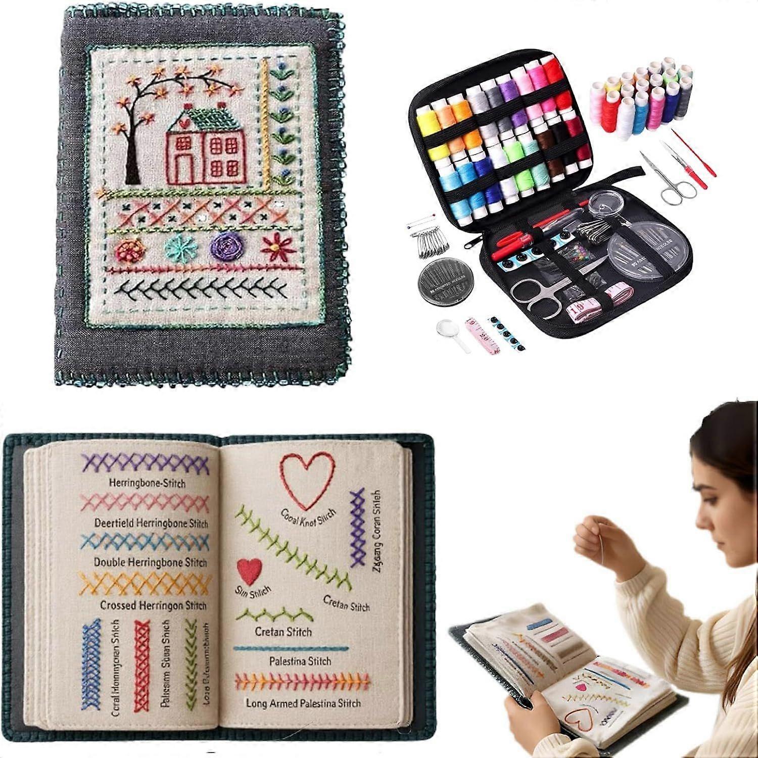 2026 New Embroidery Stitch Book & Sewing Kit (86 PCS), 18-Color Thread, Embroidery Books of Stitches with a Complete Toolkit and Instructional Tutoria