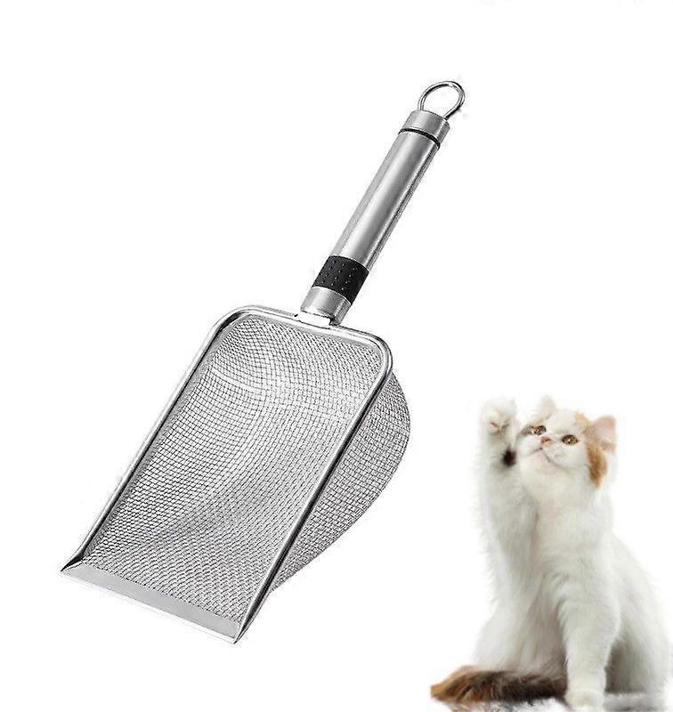 Cat Litter Scoop - Long Handle Scooper, Rustproof Stainless Steel Mesh, Non-Slip Grip, Deep Shovel Sifter for All Litter Types, Easy Clean Kitty Waste
