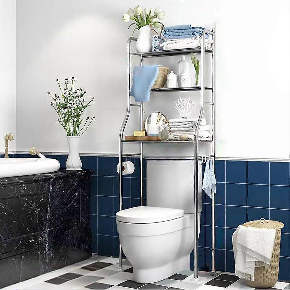 2Tier Over The Toilet Storage Rack with Hooks and Paper Holder, RustResistant Metal Bathroom Shelf