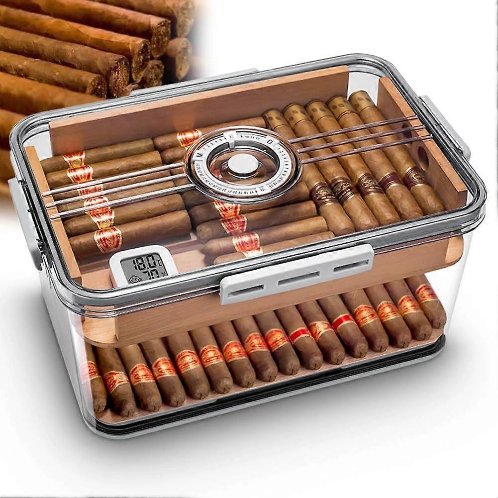 Portable Cigar Airtight Container with Removable Spanish Cedar Tray, Holds 100 Cigars, Plastic Humidor for Men